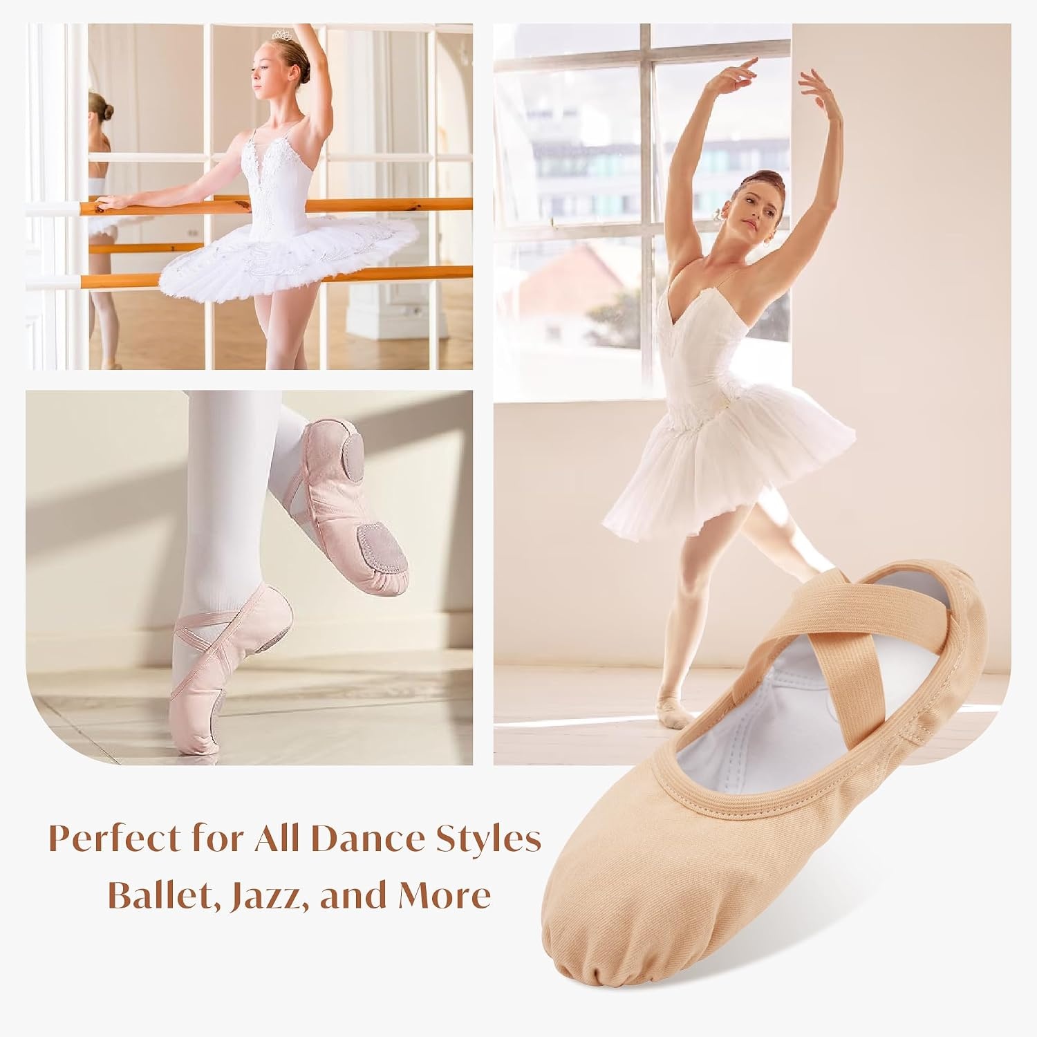 Stelle Ballet Shoes Women Highly Stretch Canvas Dance Slippers Ballet Flats(Sand)