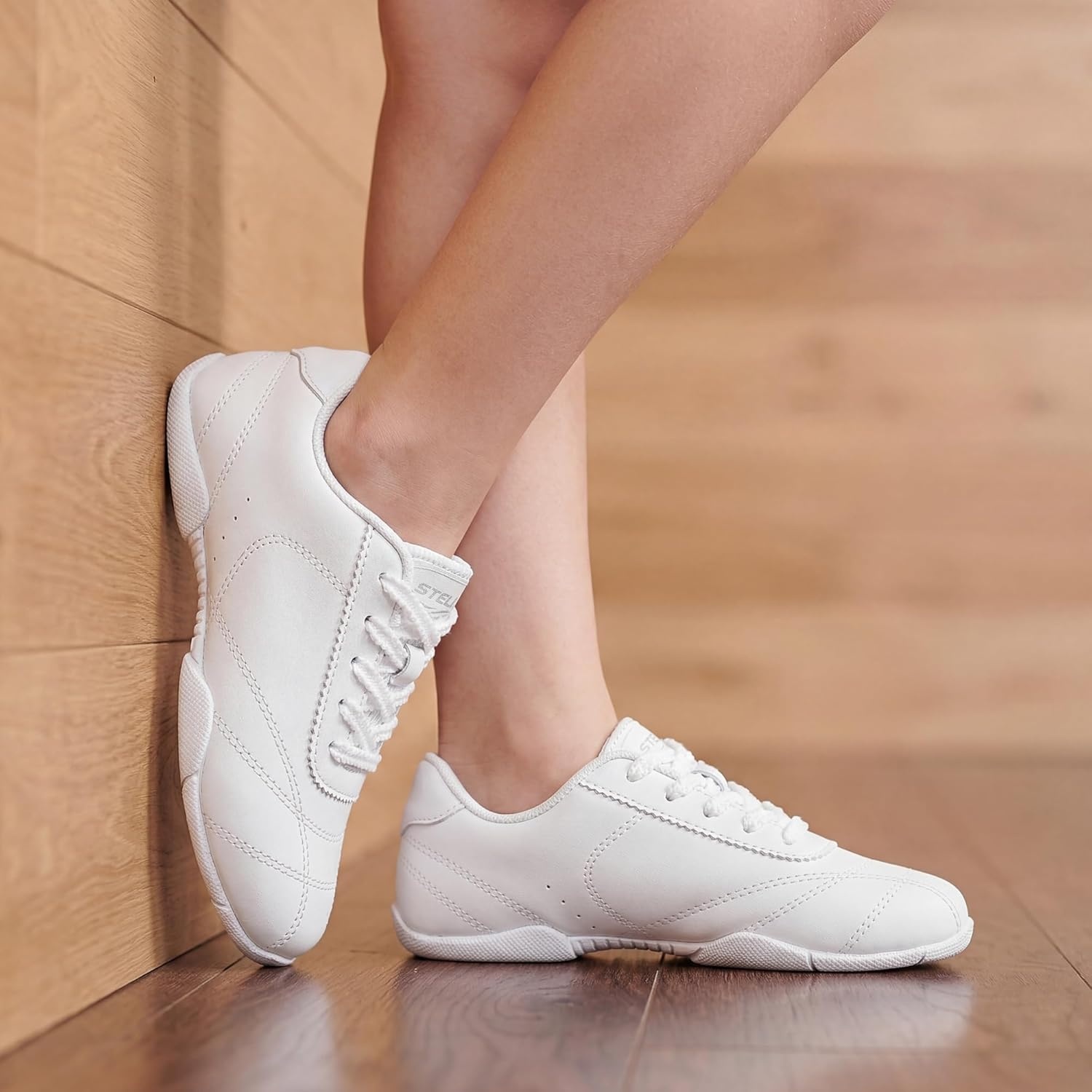 Stelle Cheer Shoes Girls White Cheerleading Dance Shoes Youth Athletic Training Tennis Sneakers for Competition Sport(White)
