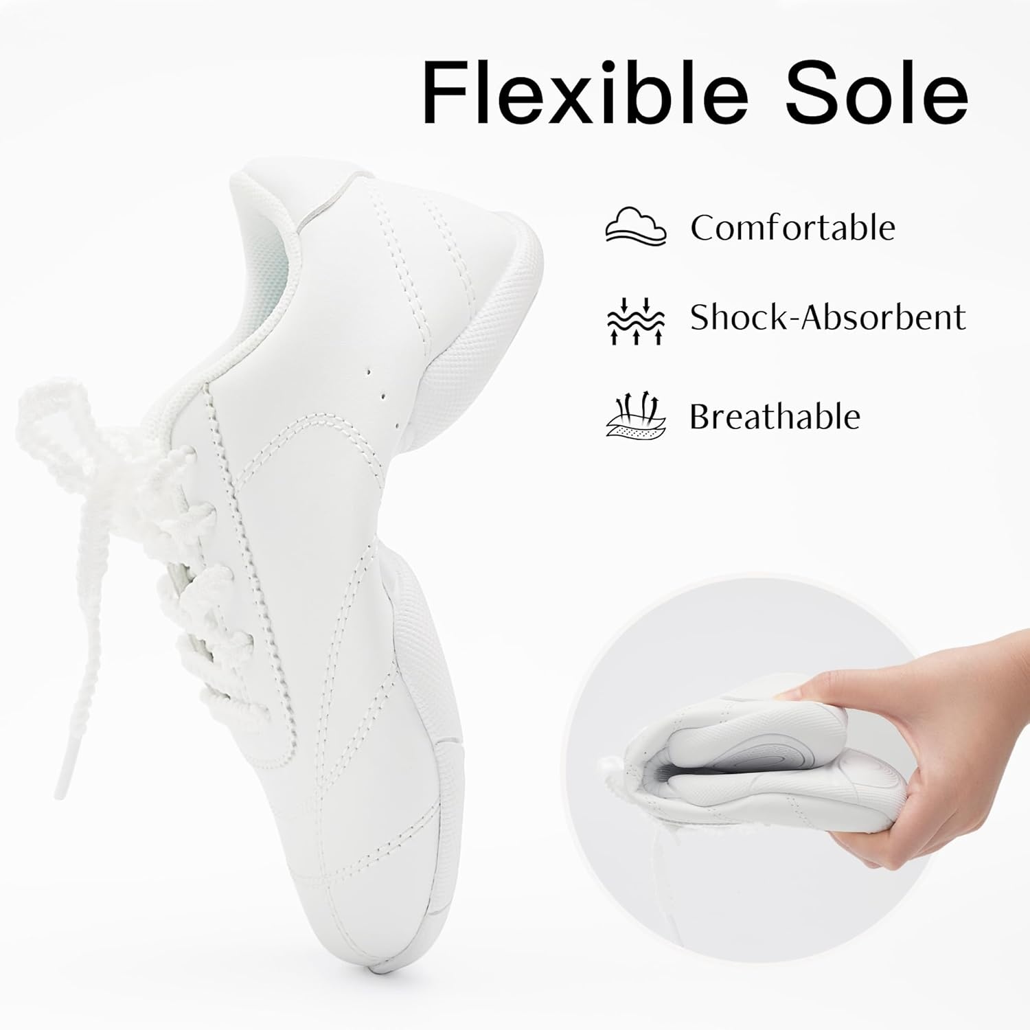 Stelle Cheer Shoes Girls White Cheerleading Dance Shoes Youth Athletic Training Tennis Sneakers for Competition Sport(White)
