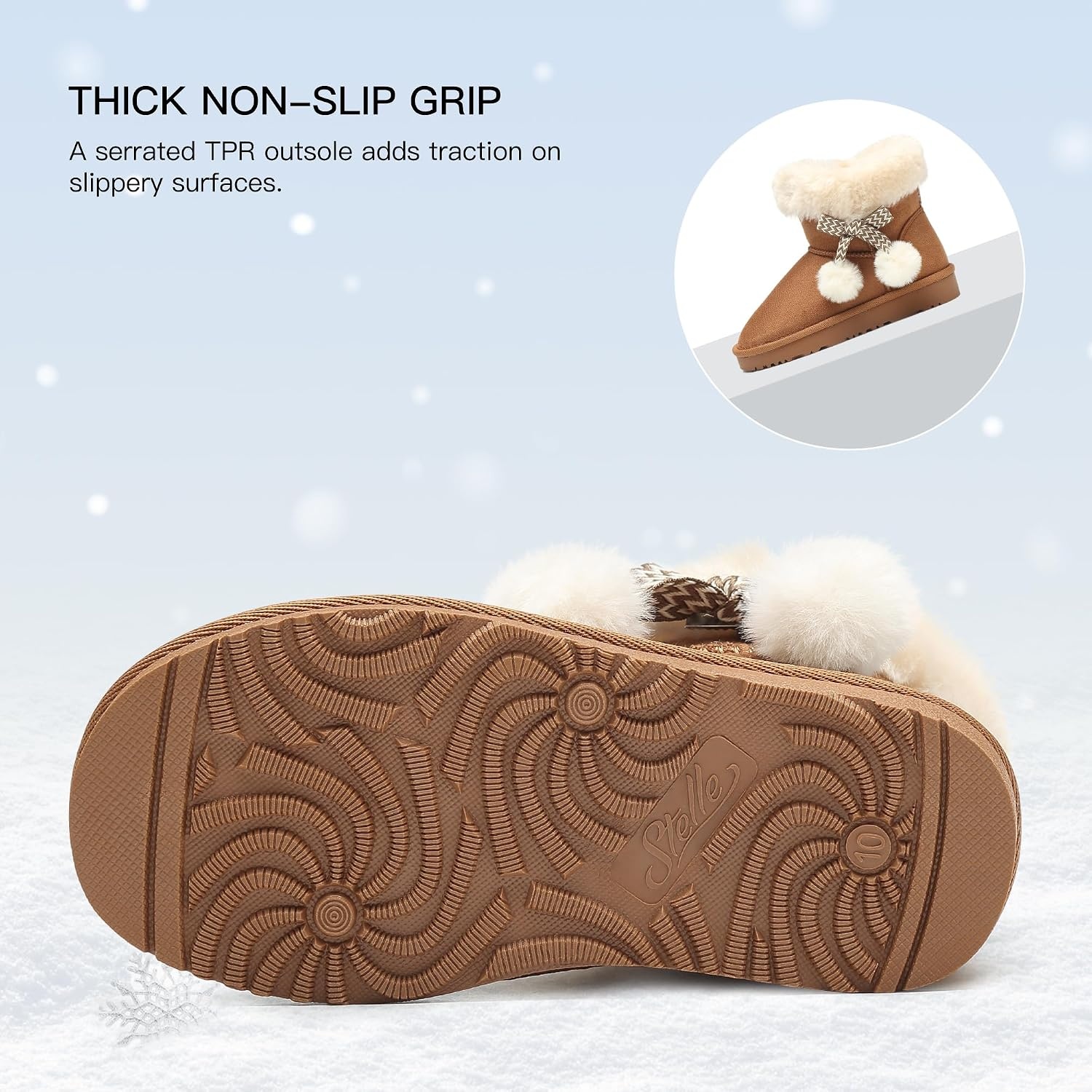 Stelle Girls Winter Boots Fuzzy Snow Boots for Kids | Faux Fur Lined, Cozy & Lightweight, Faux Suede Upper, Easy Pull-On, Non-Slip TPR Outsole, Warm Winter Boots(Warm Chestnut)