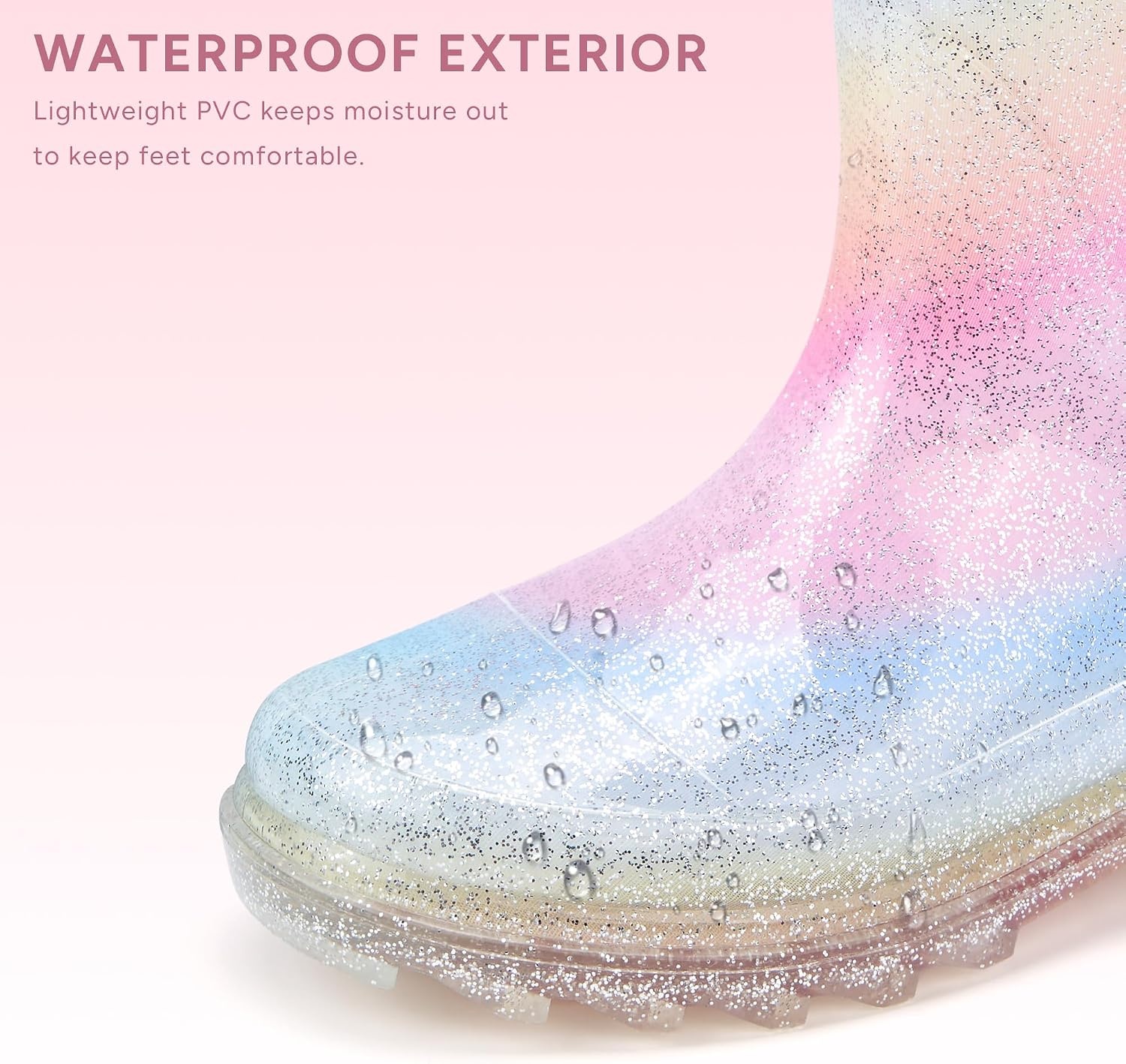Stelle Girls Light Up Rain Boots for Toddler Kids Glitter Boots(Rainbow Stripe)