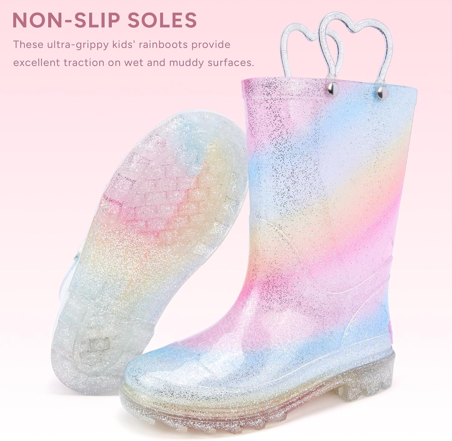 Stelle Girls Light Up Rain Boots for Toddler Kids Glitter Boots(Rainbow Stripe)