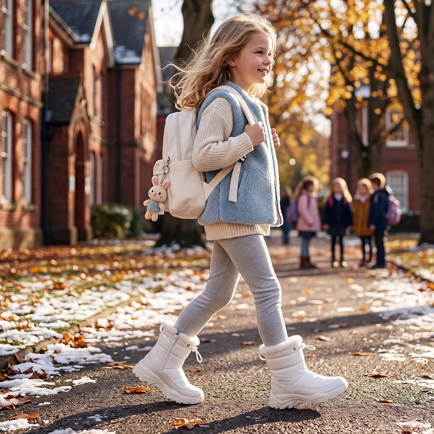 Stelle Toddler Girls Snow Boots Lightweight Pull-On Winter Boots(White)