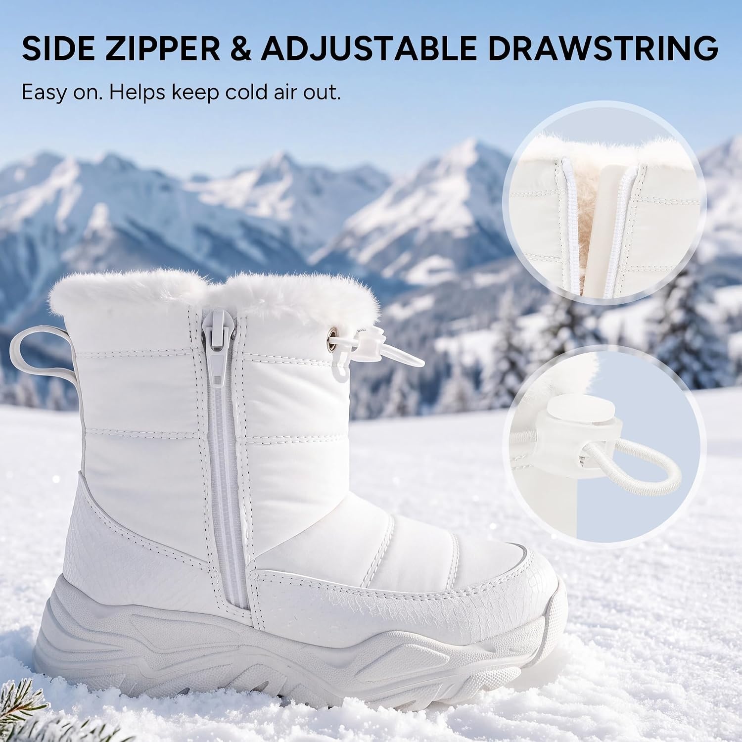 Stelle Toddler Girls Snow Boots Lightweight Pull-On Winter Boots(White)