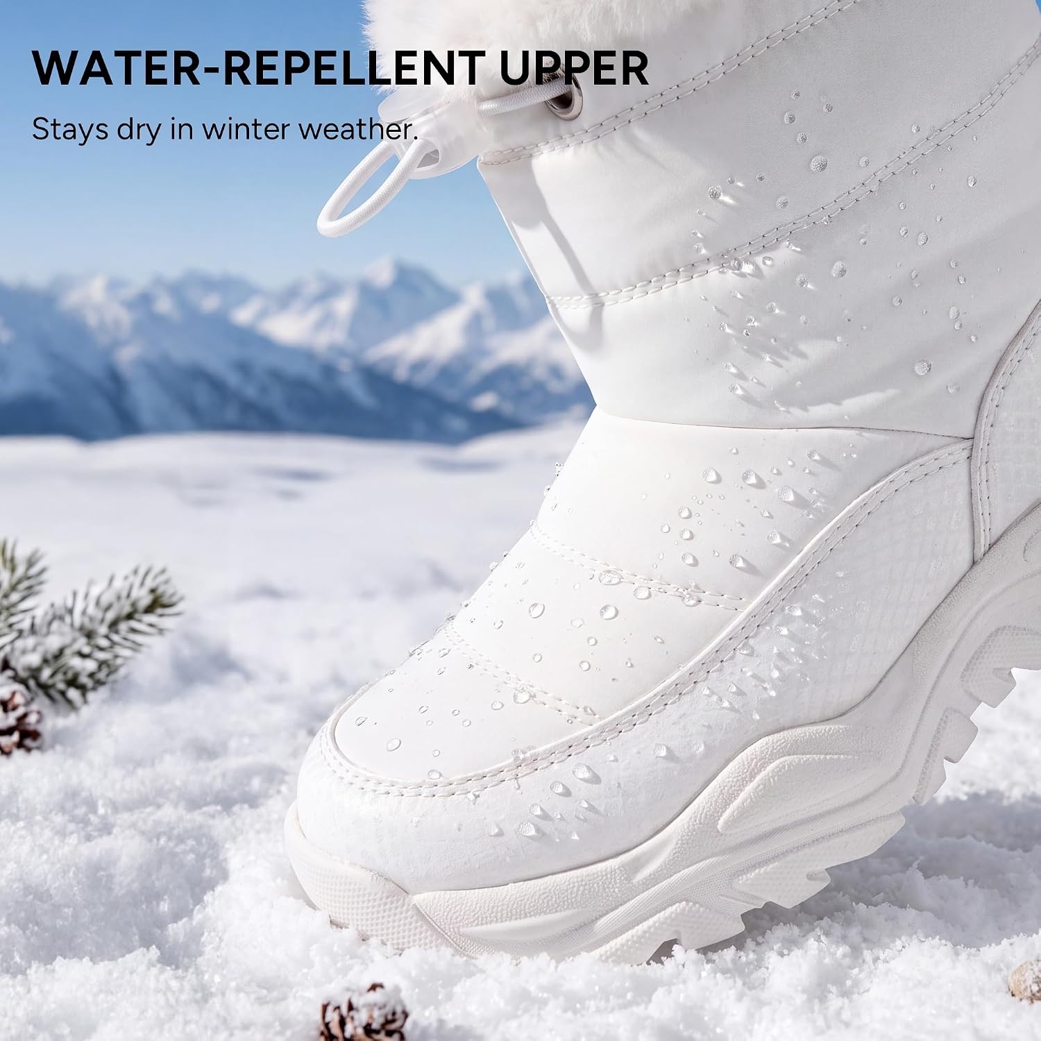 Stelle Toddler Girls Snow Boots Lightweight Pull-On Winter Boots(White)