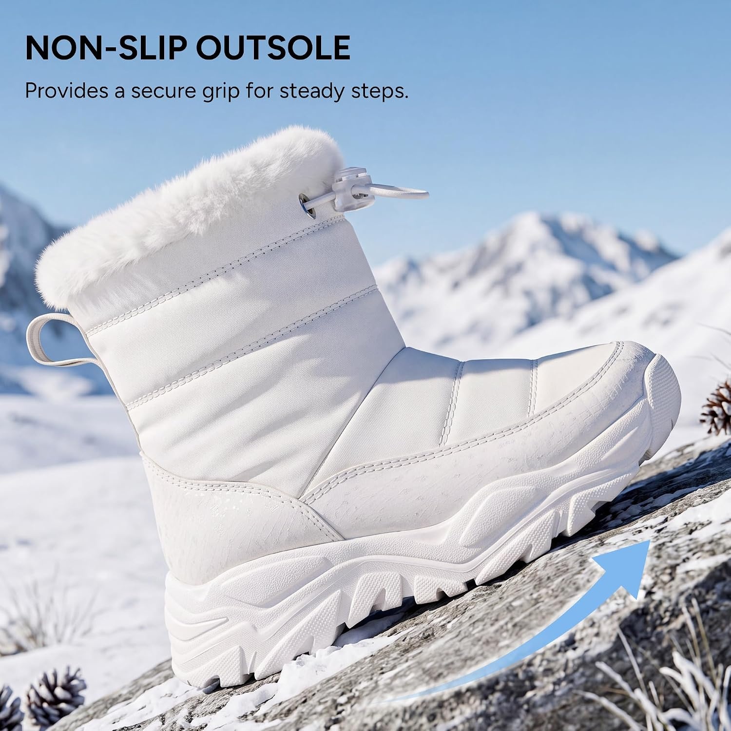 Stelle Toddler Girls Snow Boots Lightweight Pull-On Winter Boots(White)