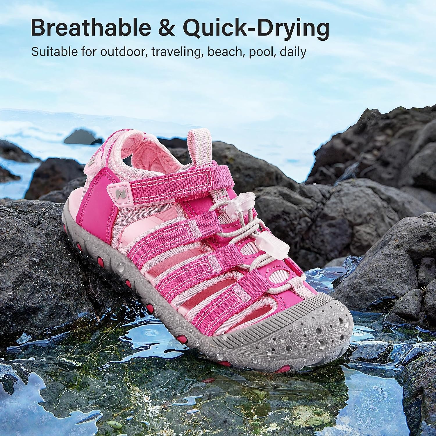 Stelle Girls Closed-Toe Water Hiking Beach Outdoor Sport Sandals(Fuchsia)