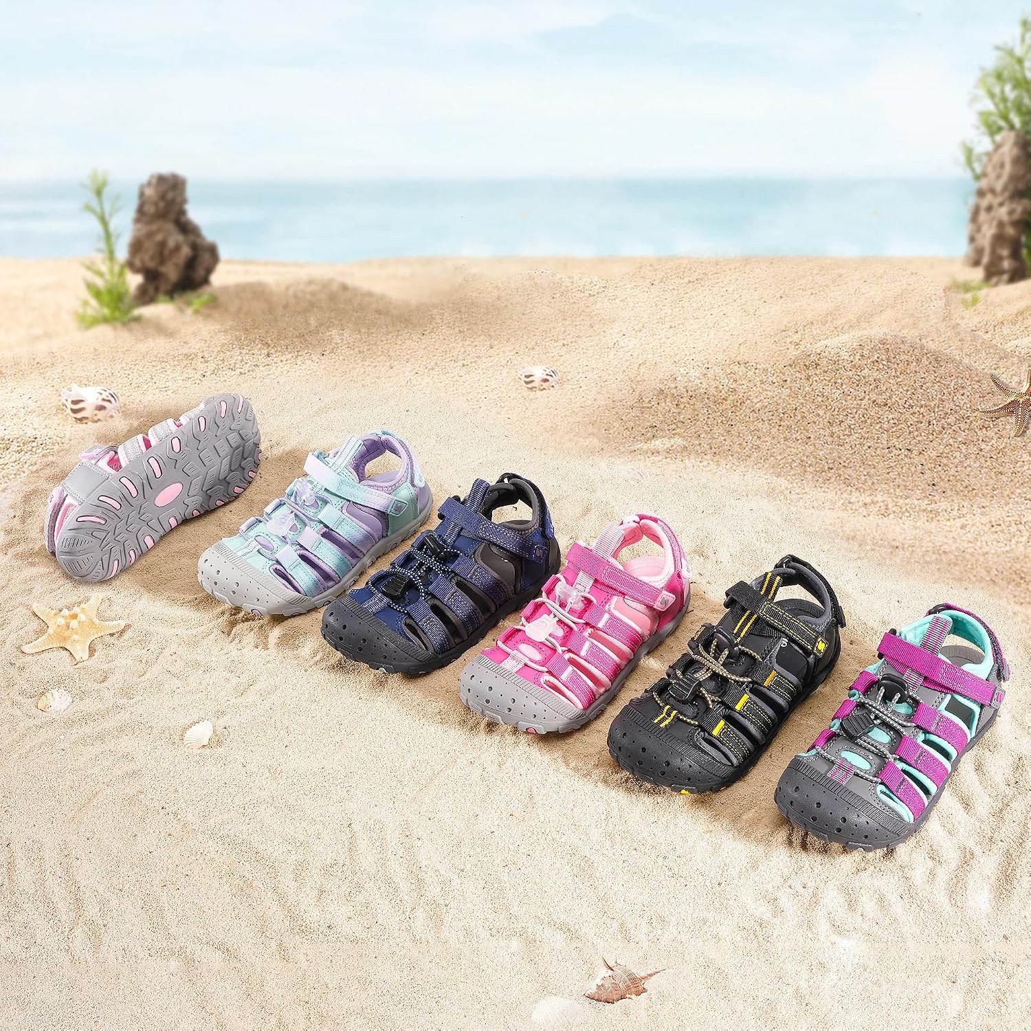 Stelle Girls Closed-Toe Water Hiking Beach Outdoor Sport Sandals(Fuchsia)