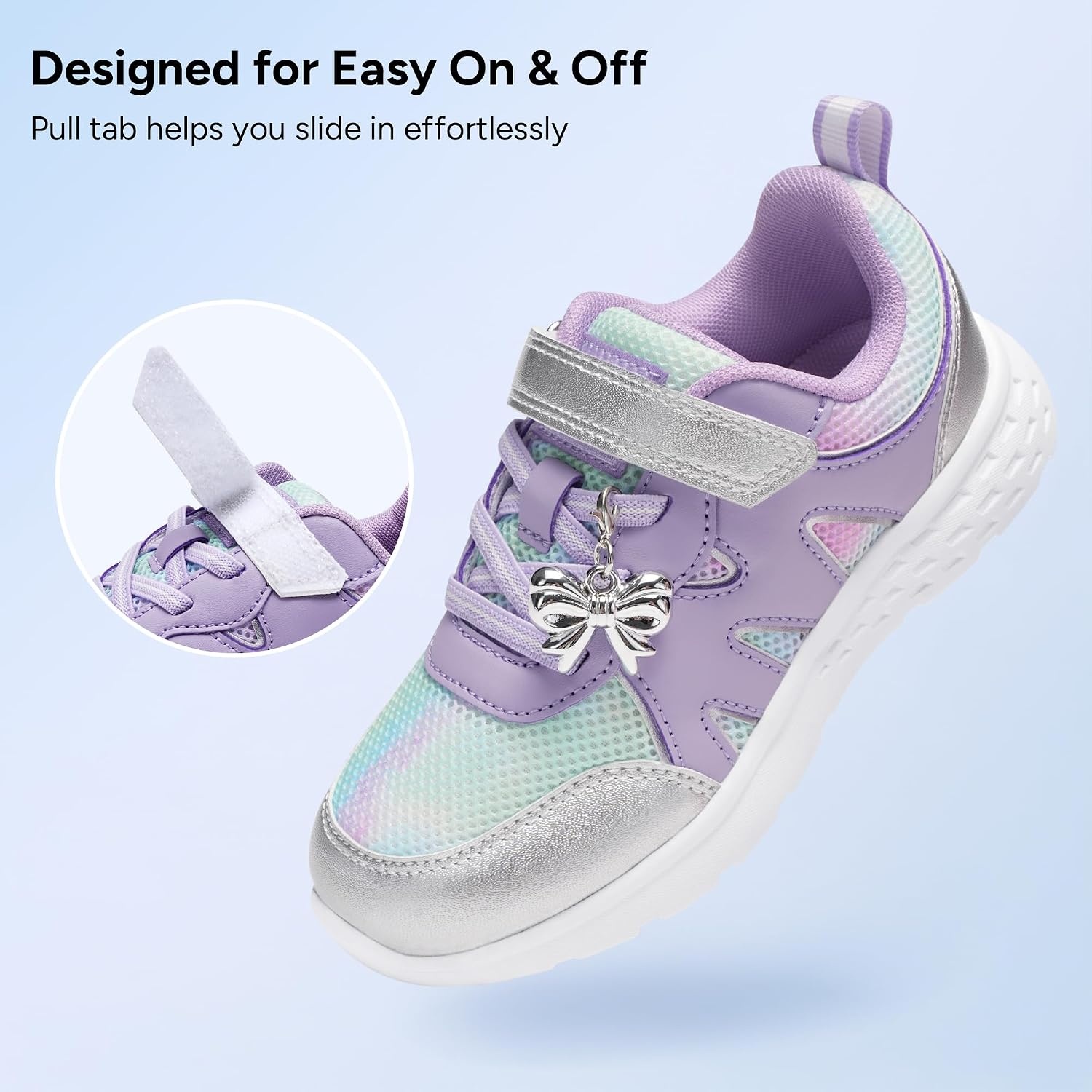 Stelle Girls Sneakers Kids Tennis Shoes with Non-Slip Sole Lightweight Breathable Athletic Sports Running Shoes for Toddler/Little Kid/Big Kid(Galactic Sherbet+charms)