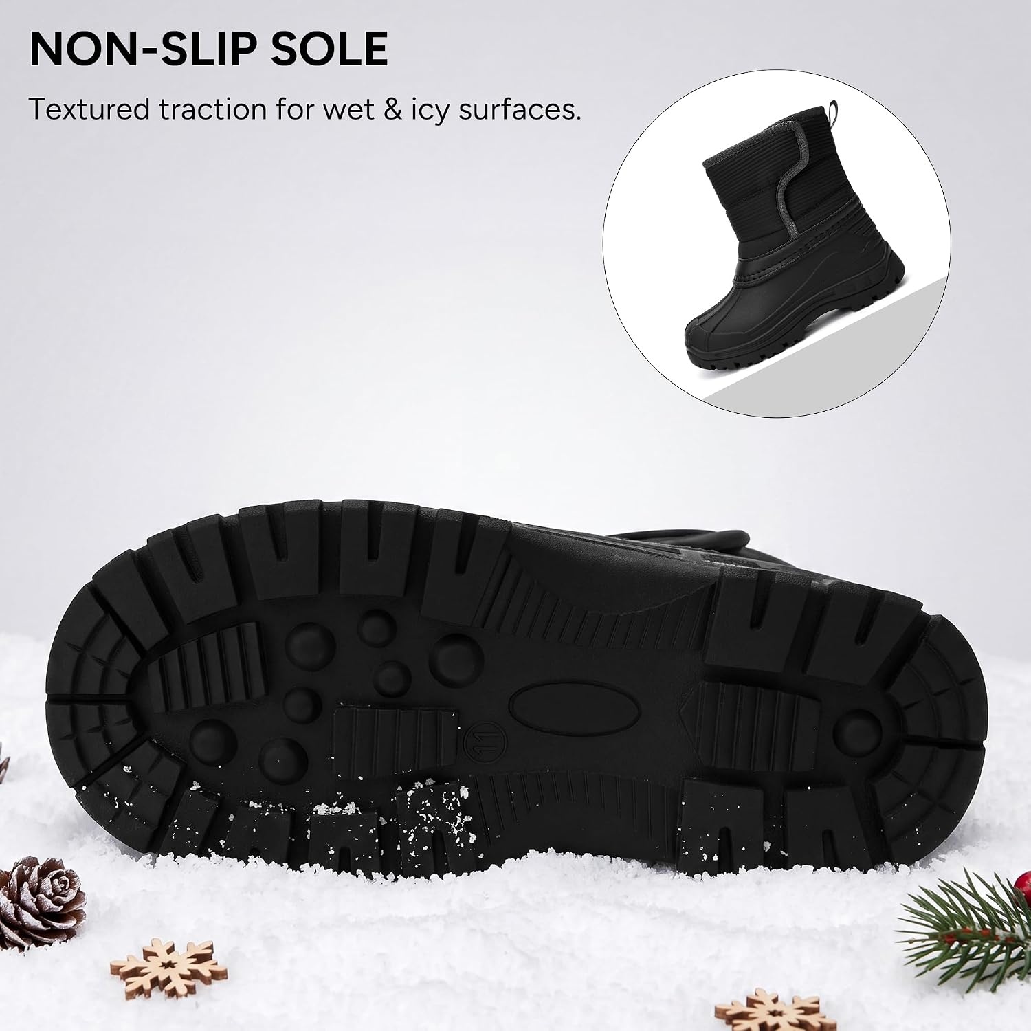 Stelle Girls Snow Boots Waterproof Easy-On Non-Slip Winter Boots(Black)