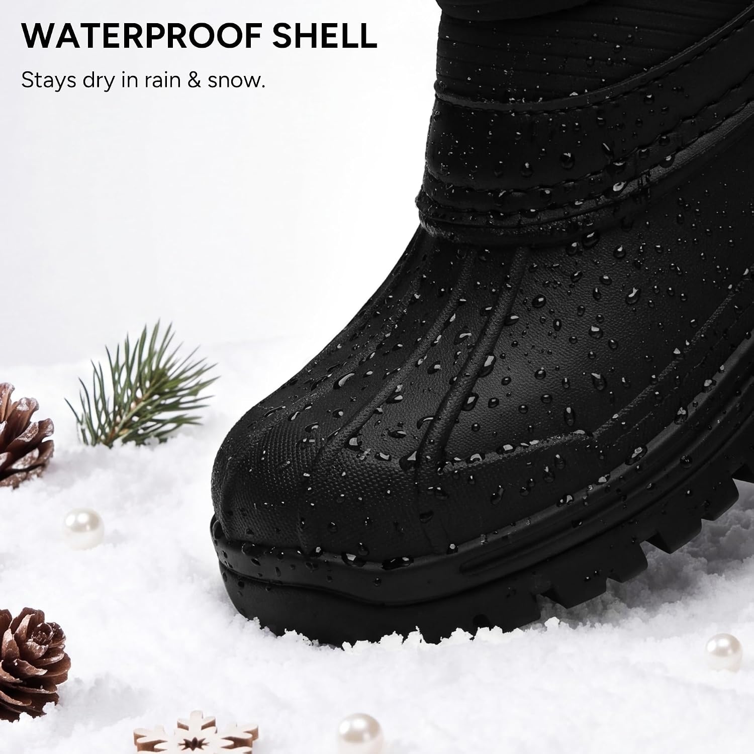 Stelle Girls Snow Boots Waterproof Easy-On Non-Slip Winter Boots(Black)