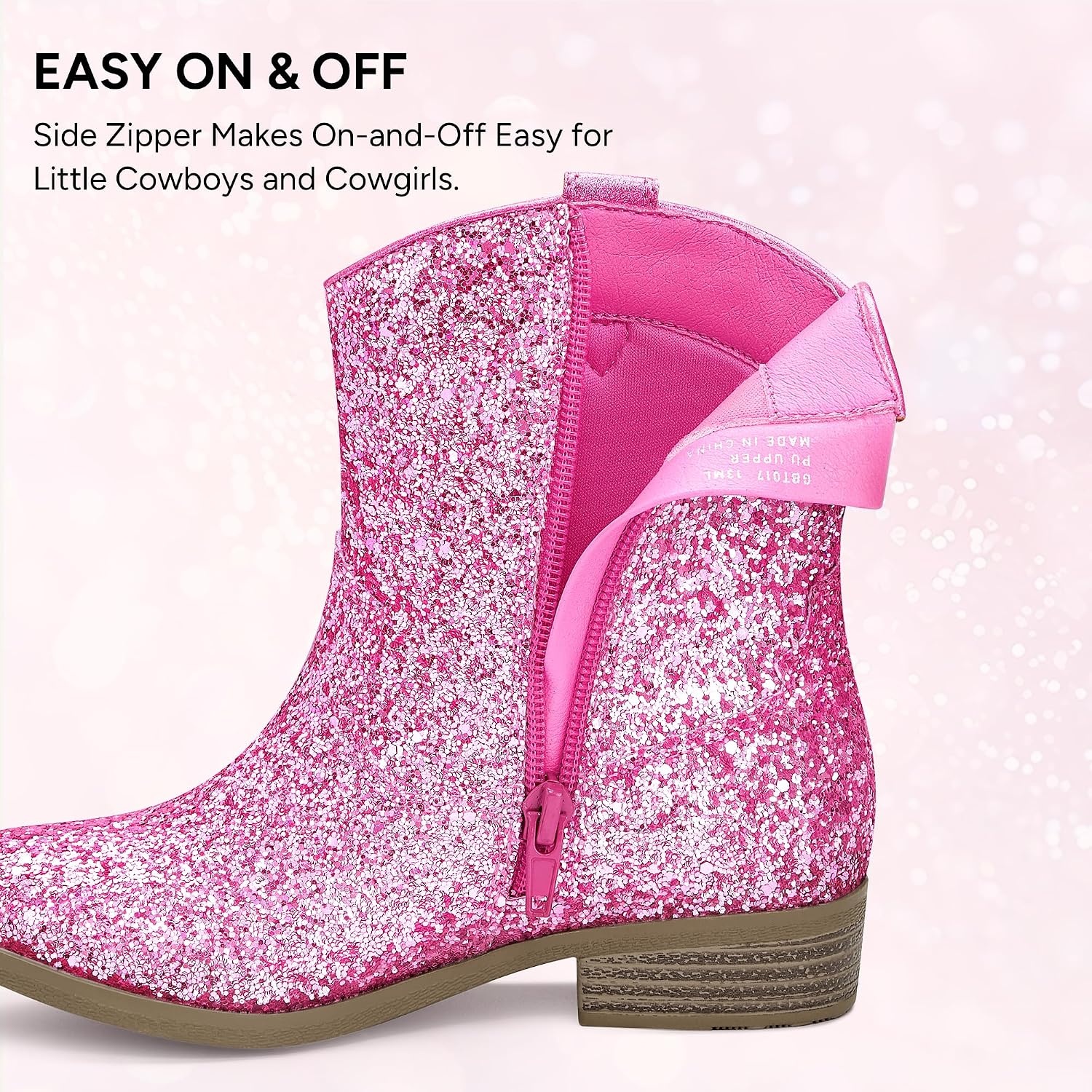 Stelle Girls Glitter Cowgirl Boots Kids Boys Cowboy Boots(Pink Glitter)