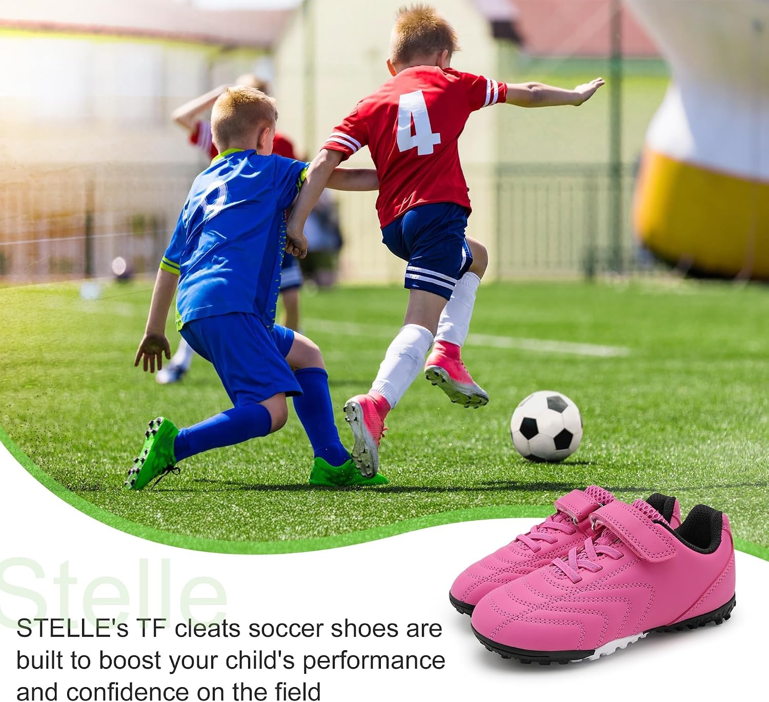 Stelle Baseball Cleats Girls Boys Soccer Shoes Futsal Multi-Sport | Turf Outsole Indoor Soccer&Softball Lightweight Upper Elastic Laces Hook-and-Loop Strap Training&Practice Youth Athletes(Fuchsia)