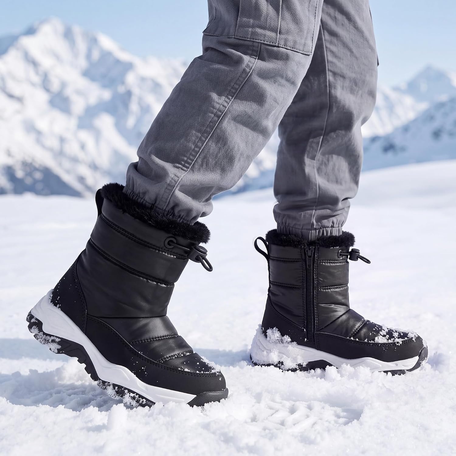 Stelle Toddler Girls Snow Boots Lightweight Pull-On Winter Boots(Black)