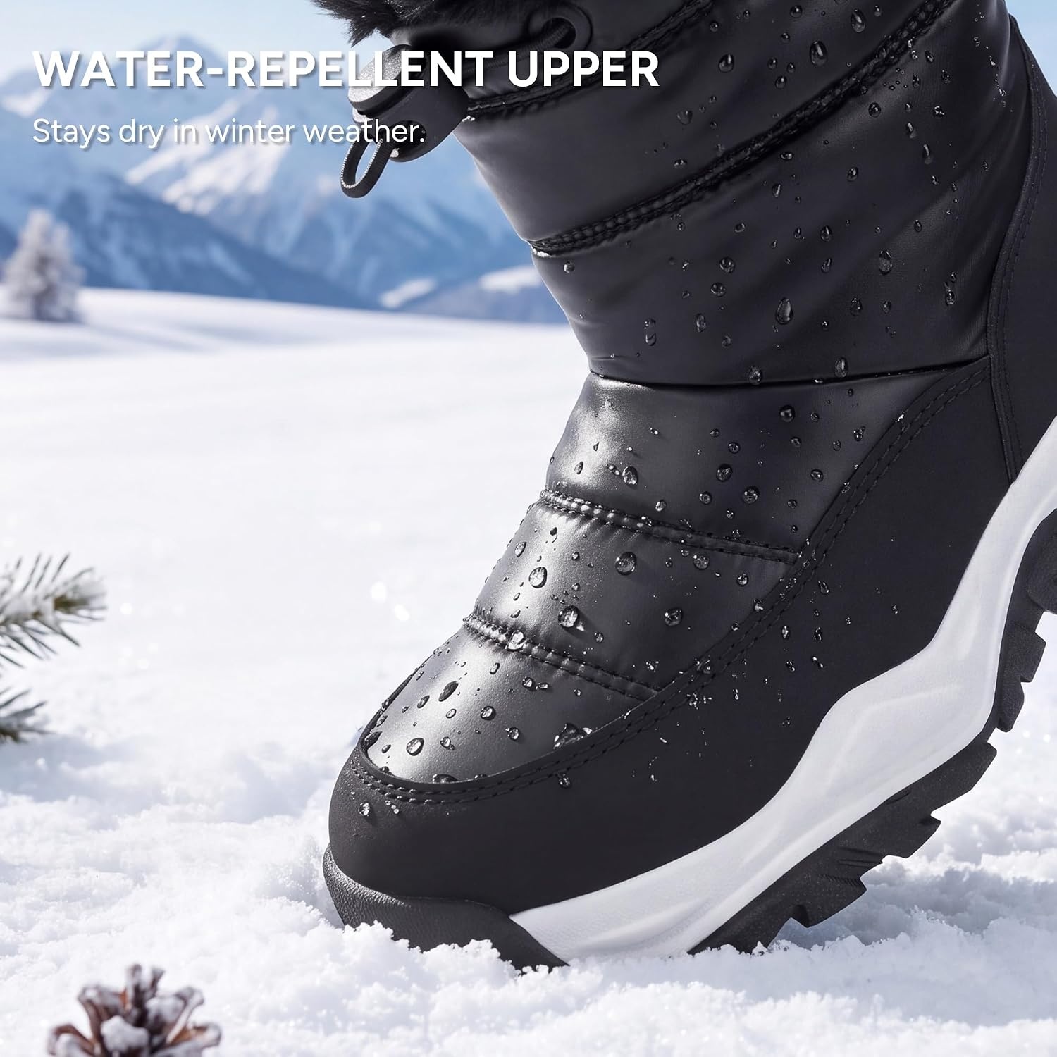 Stelle Toddler Girls Snow Boots Lightweight Pull-On Winter Boots(Black)