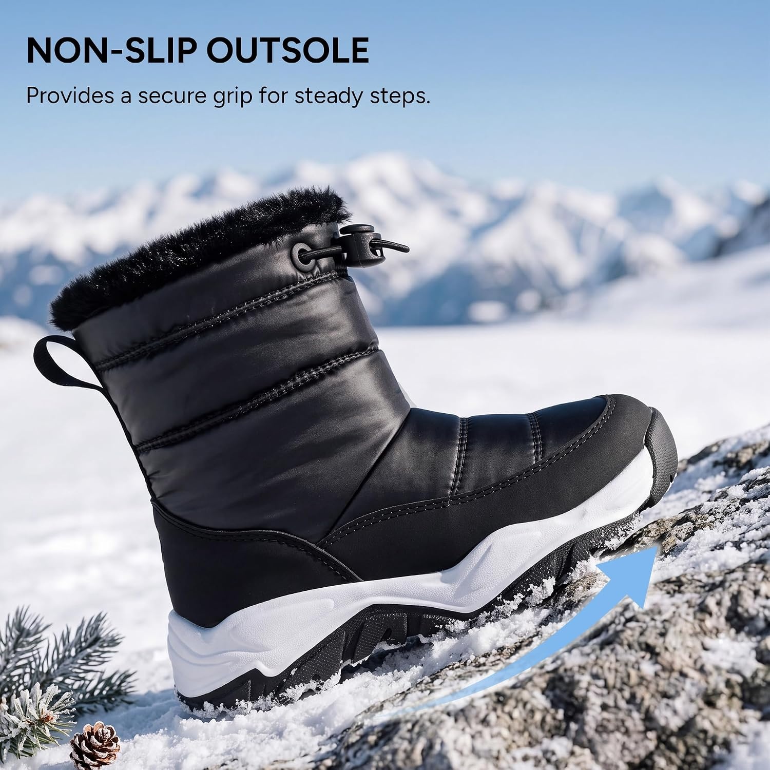 Stelle Toddler Girls Snow Boots Lightweight Pull-On Winter Boots(Black)
