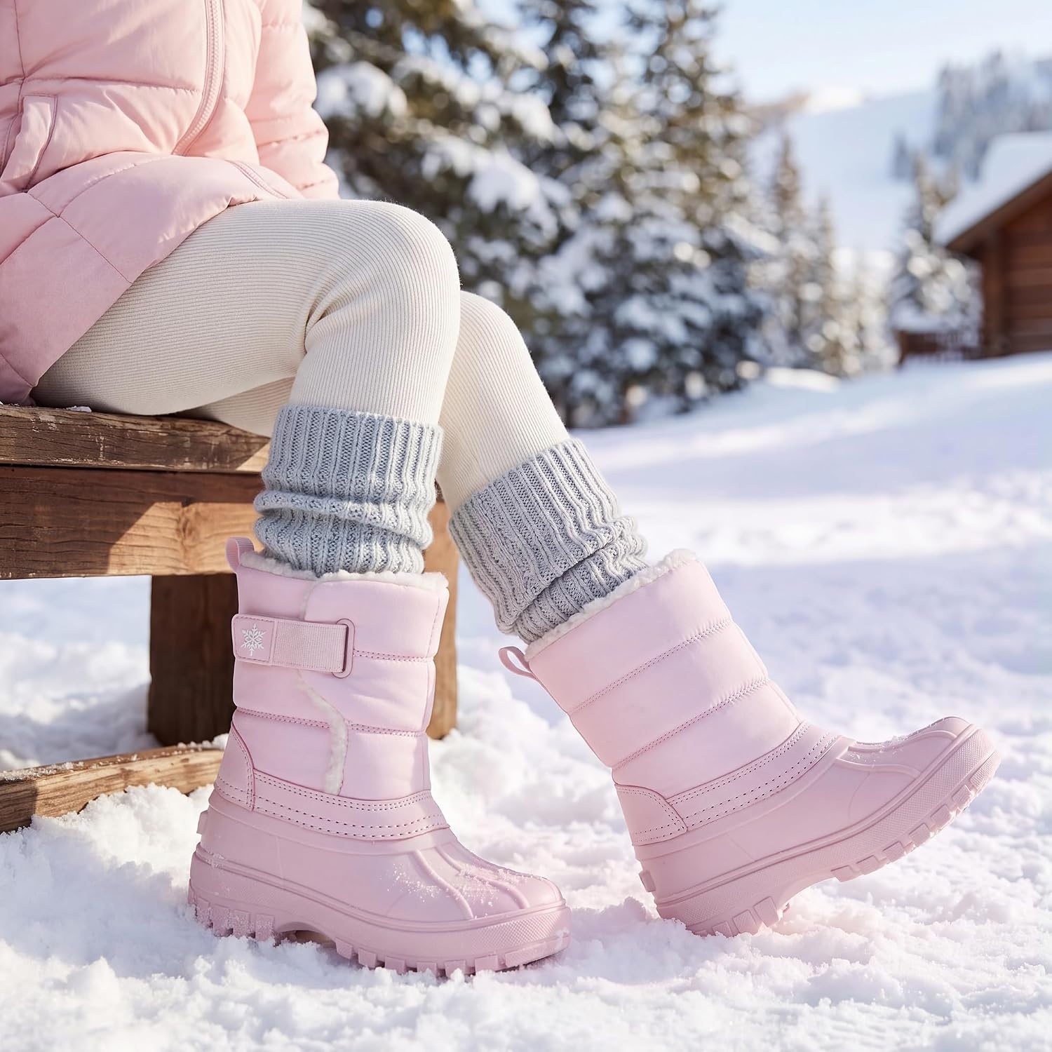 Stelle Kids Snow Boots with hook&loop Girls Boys Winter Warm Boots(Pink)