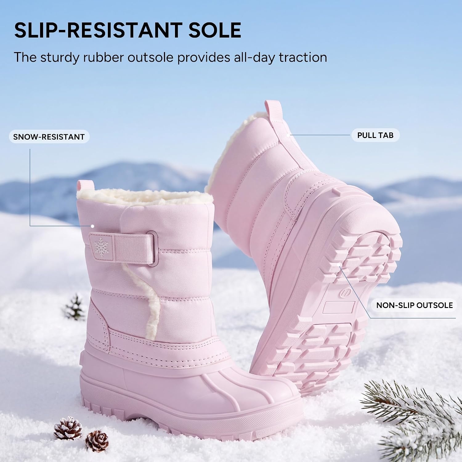 Stelle Kids Snow Boots with hook&loop Girls Boys Winter Warm Boots(Pink)