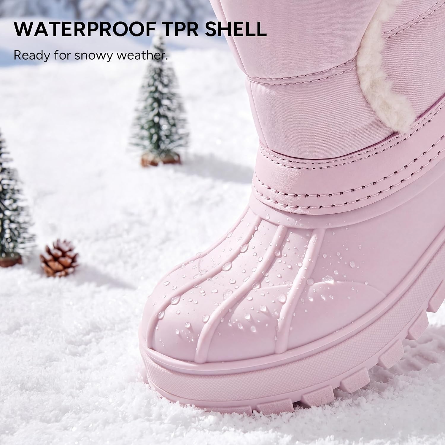 Stelle Kids Snow Boots with hook&loop Girls Boys Winter Warm Boots(Pink)