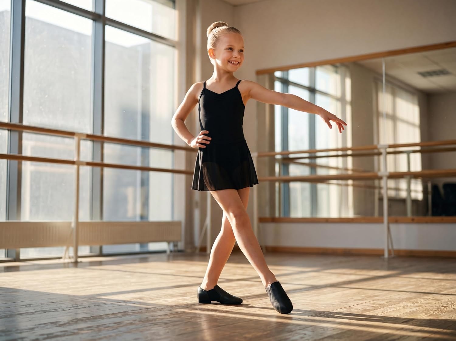 Stelle Girls Jazz Shoes Anti-Slip Leather Dance Shoes | Upgraded non-slip sole, Lightweight design, Stretch arch support, Split sole, Flexible movement, Secure fit(A-black)