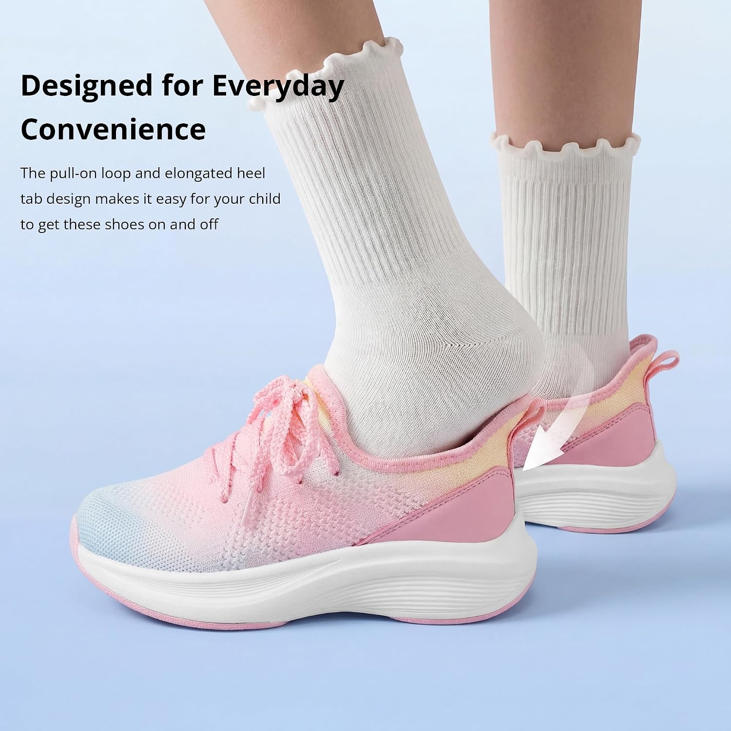 Stelle Girls Sneakers Kids Tennis Running Walking Shoes Slip-On Athletic Non Slip Lightweight Breathable Sport Shoes for Little/Big Kid(Rainbow Blue)