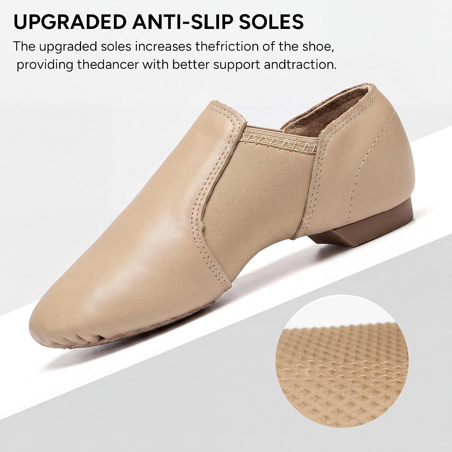 Stelle Girls Jazz Shoes Anti-Slip Leather Dance Shoes | Upgraded non-slip sole, Lightweight design, Stretch arch support, Split sole, Flexible movement, Secure fit(A-tan)