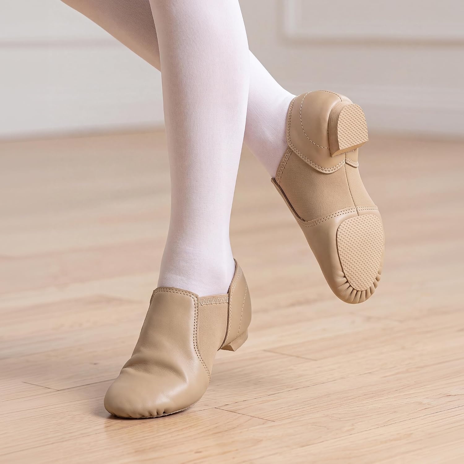 Stelle Girls Jazz Shoes Anti-Slip Leather Dance Shoes | Upgraded non-slip sole, Lightweight design, Stretch arch support, Split sole, Flexible movement, Secure fit(A-tan)