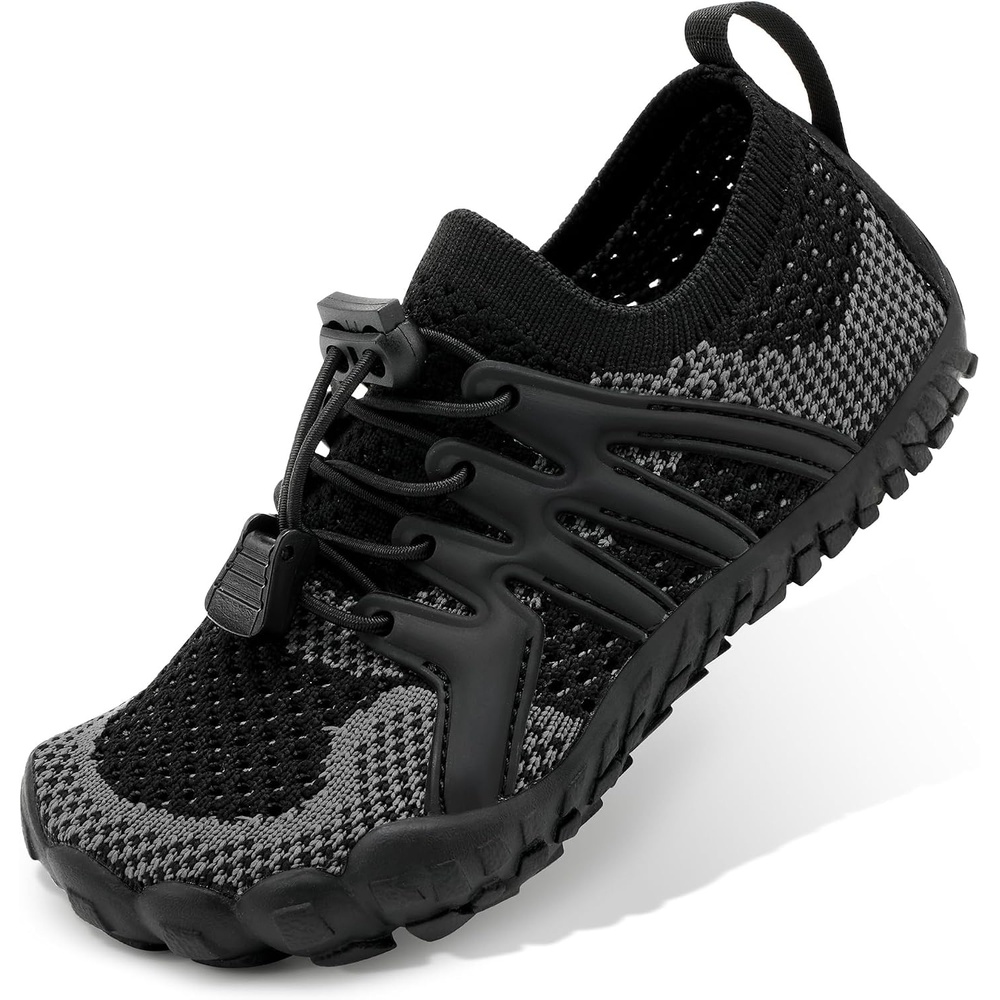 Stelle Water Shoes for Kids Adjustable Laces | Quick Dry Barefoot Non-Slip Shoes with a Roomy Toe Box for Boys and Girls,Beach,Hiking,Toddler to Big Kid(Black)