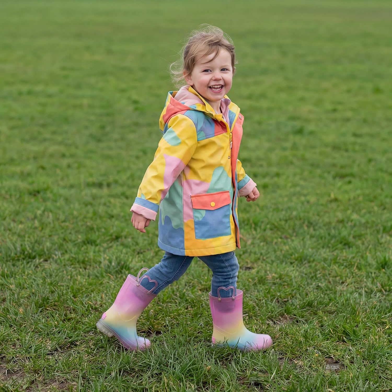 Stelle Girls Rain Boots for Kids Light Up Gitter Boots | Cute Heart Handles Non-Slip Outsole Waterproof Flexible Upper Lightweight Outdoor Play Rain Puddle Toddler to Big Kids(*Rainbow)