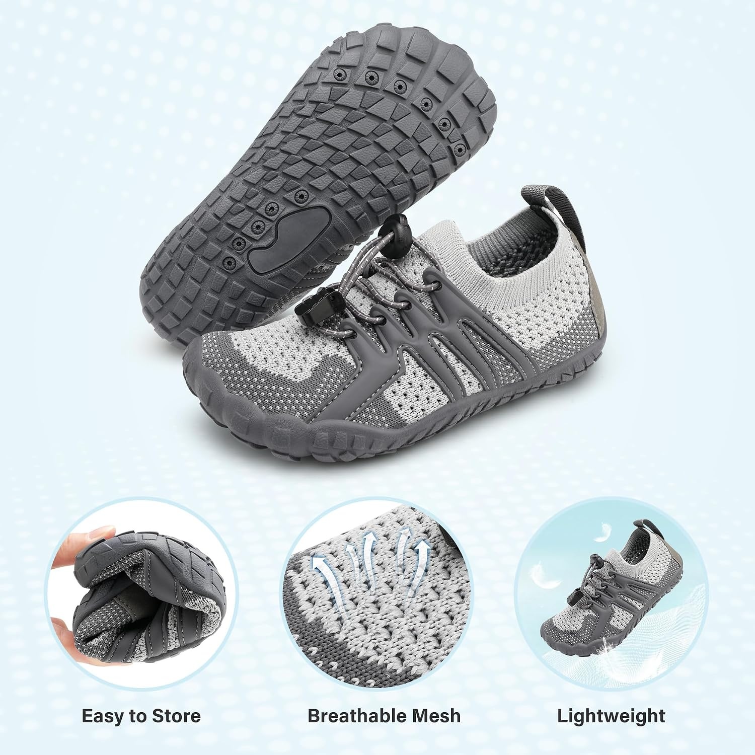 Stelle Water Shoes for Kids Adjustable Laces(Charcoal)