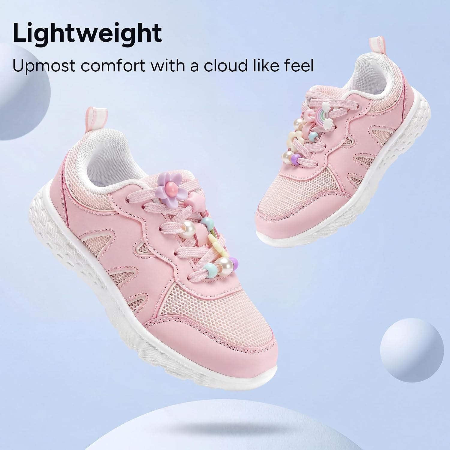 Stelle Girls Tennis Shoes with DIY Charms Kids Sneakers Lightweight Non-Slip Athletic Running Volleyball School Shoes for Gym and Casual(Pink+charms)