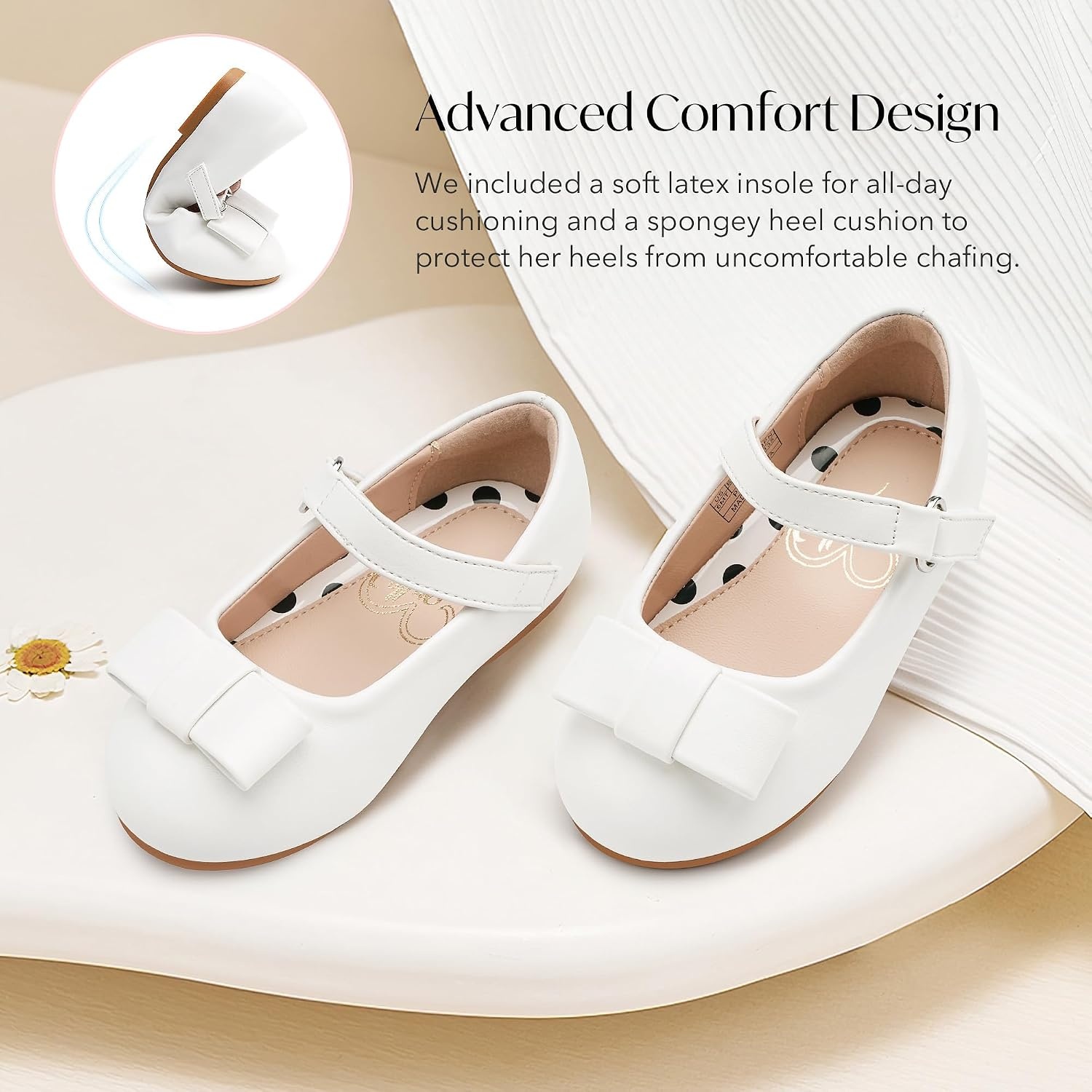 Stelle Dress Shoes for Girls Mary Jane Flats with Bow for School Party | Decorative bow, Hook-and-loop closure, Cushioned comfort, Flower girl, Flexible outsole, Patent finish, Wedding(White-2)