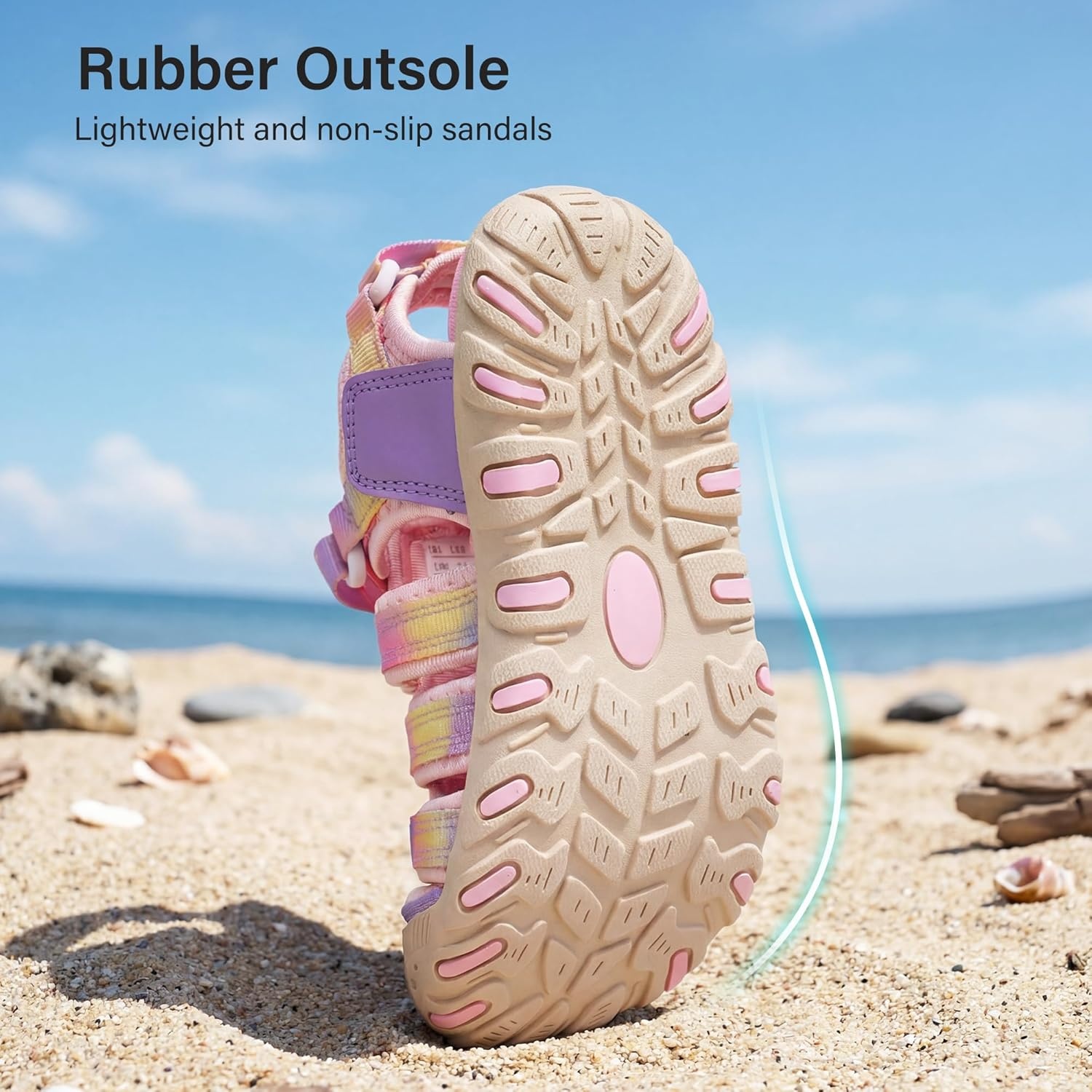 Stelle Girls Closed-Toe Water Hiking Beach Outdoor Sport Sandals | Adjustable Hook-and-Loop Straps Boys & Girls Athletic Shoes Summer Everyday Wear Quick-Drying Materials Toddler to Big Kids(Sunset Glow)