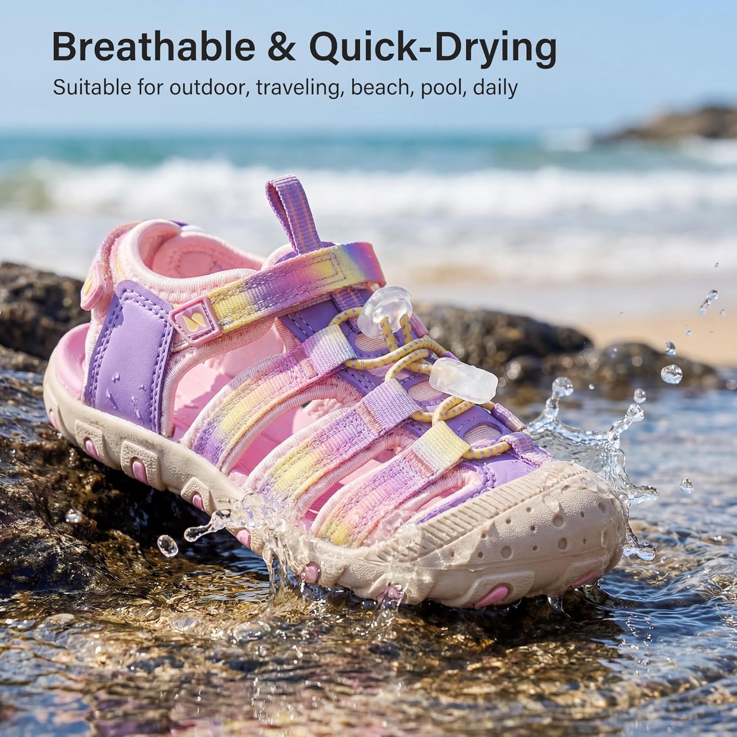 Stelle Girls Closed-Toe Water Hiking Beach Outdoor Sport Sandals | Adjustable Hook-and-Loop Straps Boys & Girls Athletic Shoes Summer Everyday Wear Quick-Drying Materials Toddler to Big Kids(Sunset Glow)