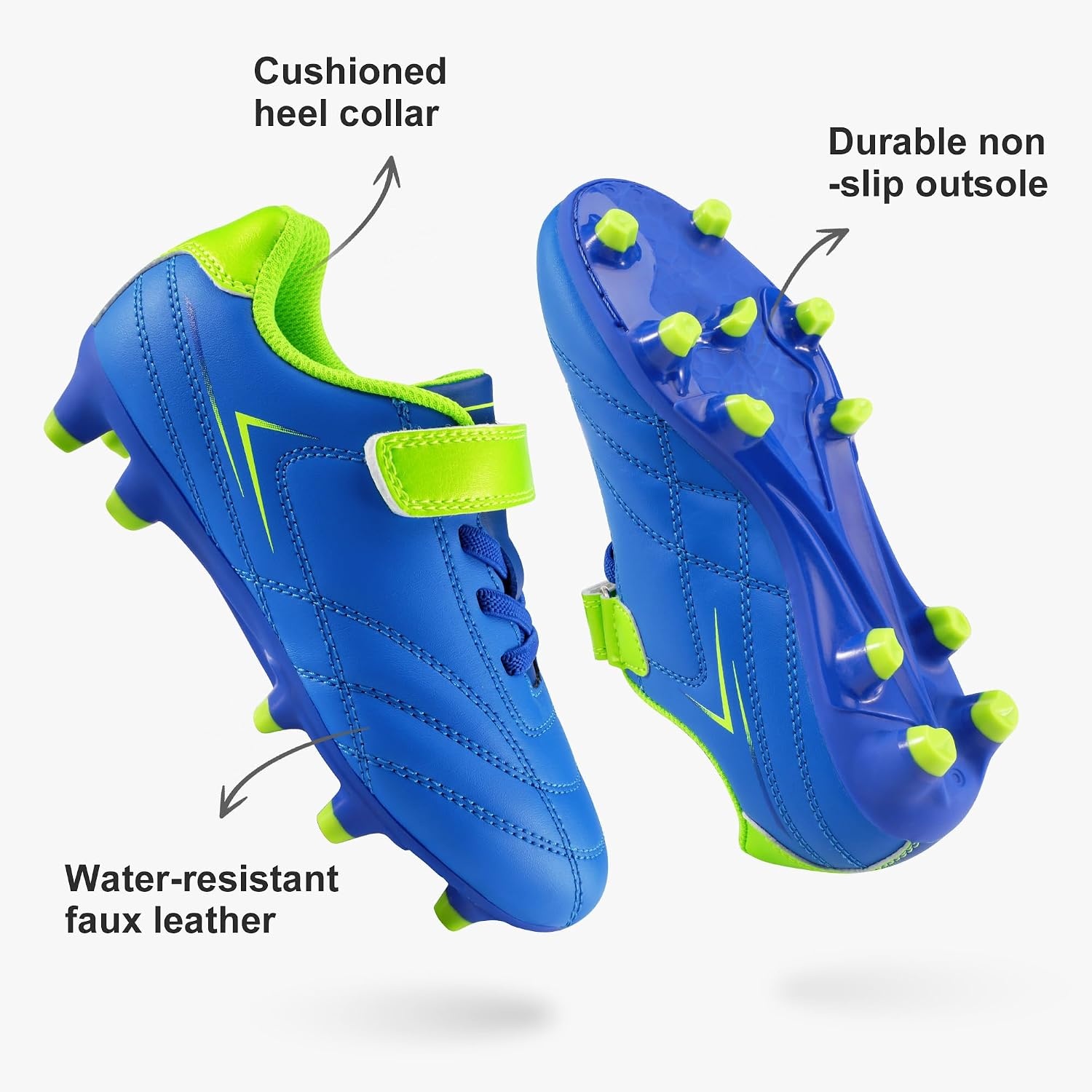 Stelle Kids Girls Soccer Cleats for Training Matches Outdoor Play | Firm Ground Lightweight Upper Secure Lace-Up Fit Breathable Lining Cushioned Collar Baseball&Softball Little to Big Kids(Electric Blue)