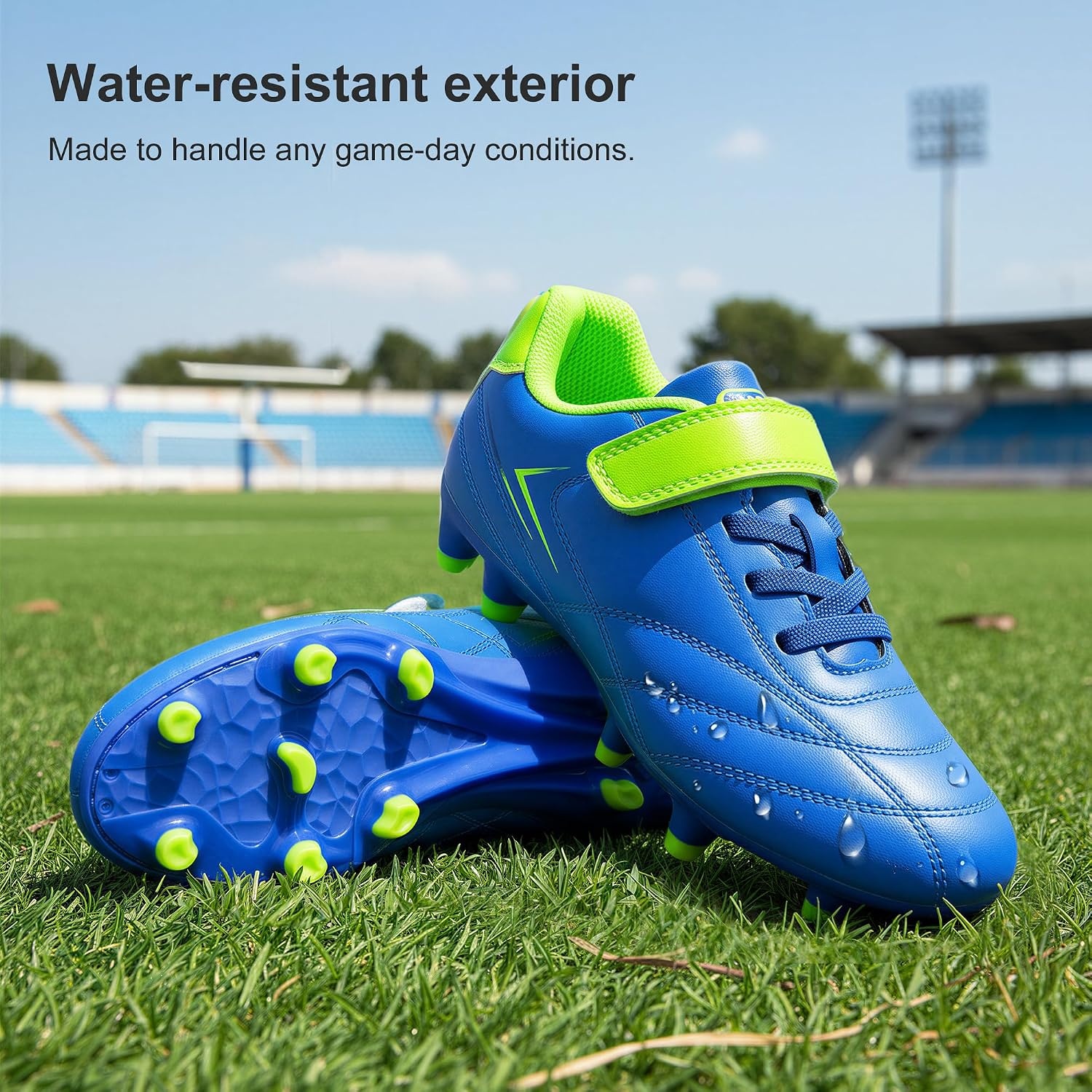 Stelle Kids Girls Soccer Cleats for Training Matches Outdoor Play | Firm Ground Lightweight Upper Secure Lace-Up Fit Breathable Lining Cushioned Collar Baseball&Softball Little to Big Kids(Electric Blue)