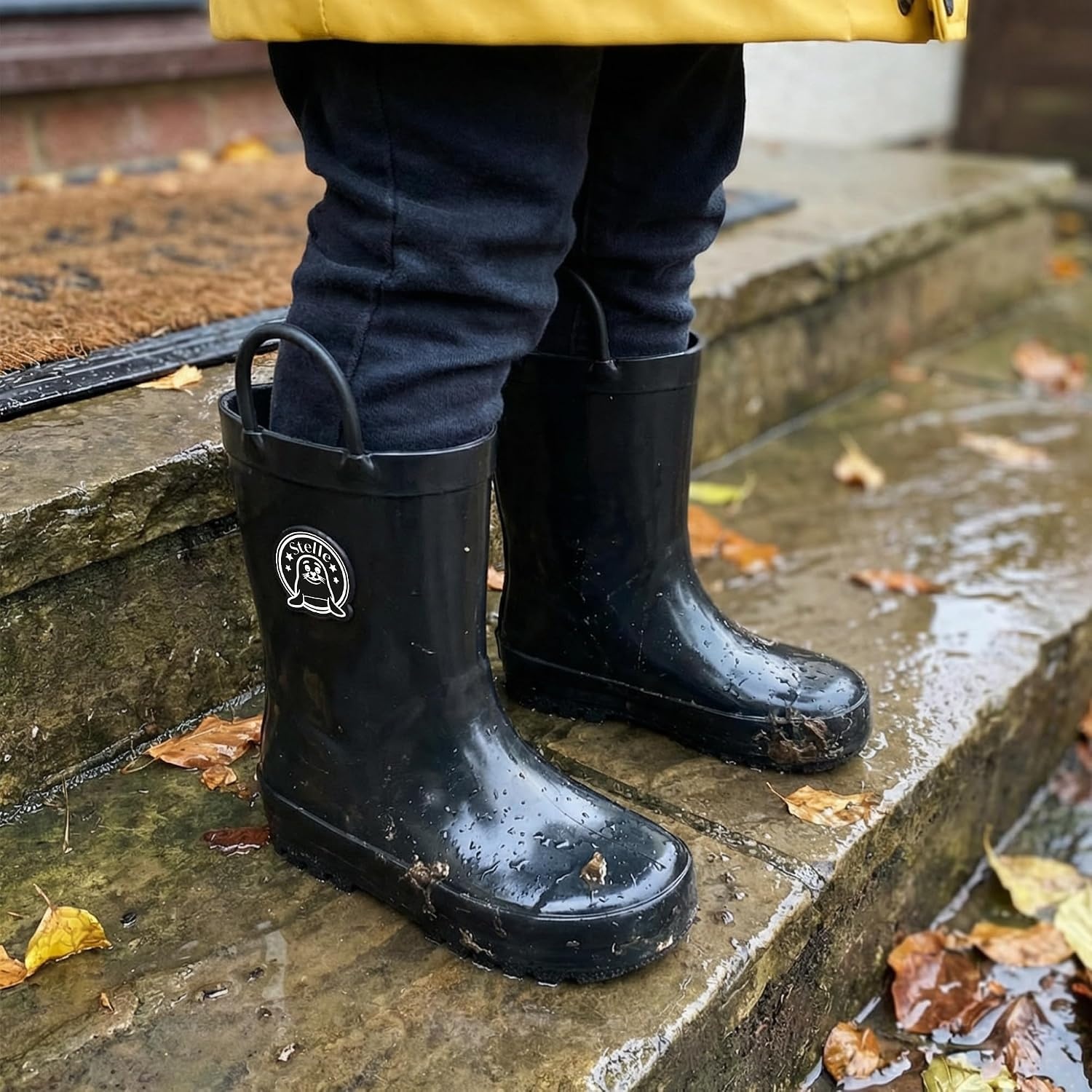 Stelle Kids Rain Boots for Boys Girls Outdoor Play and Rainy Days(Black)
