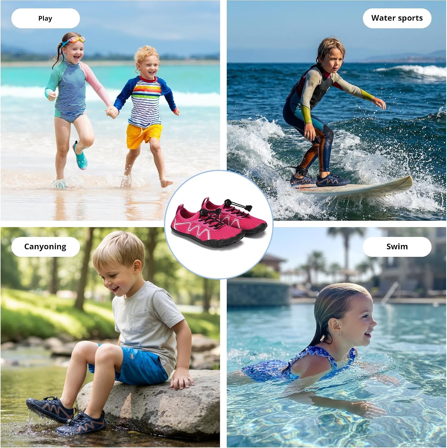 Stelle Kids Water Shoes Quick Dry Barefoot Drawstring(Raspberry)