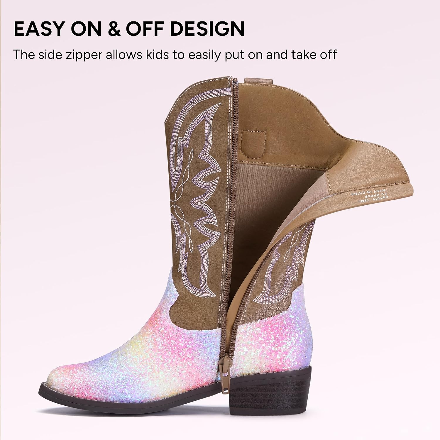 Stelle Cowgirl Boots for Girls Kids Boys Cowboy Boots(Rainbow Glitter)