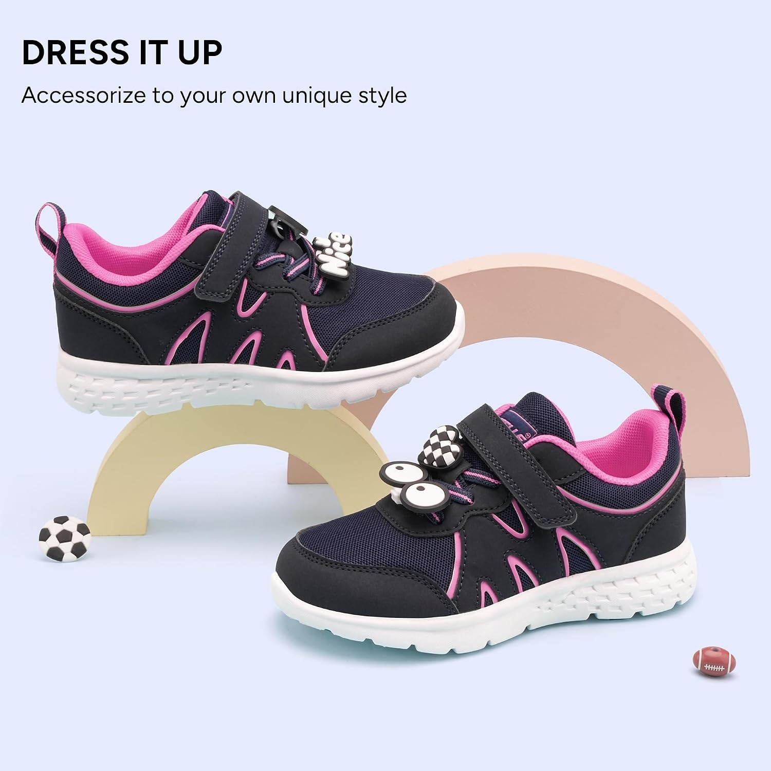 Stelle Girls Sneakers Kids Tennis Shoes with Non-Slip Sole Lightweight Breathable Athletic Sports Running Shoes for Toddler/Little Kid/Big Kid(Navy+charms)