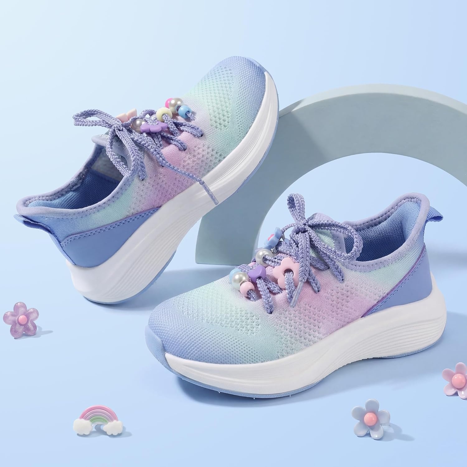Stelle Girls Sneakers Kids Tennis Running Walking Shoes Slip-On Athletic Non Slip Lightweight Breathable Sport Shoes for Little/Big Kid(Ocean Ombre)