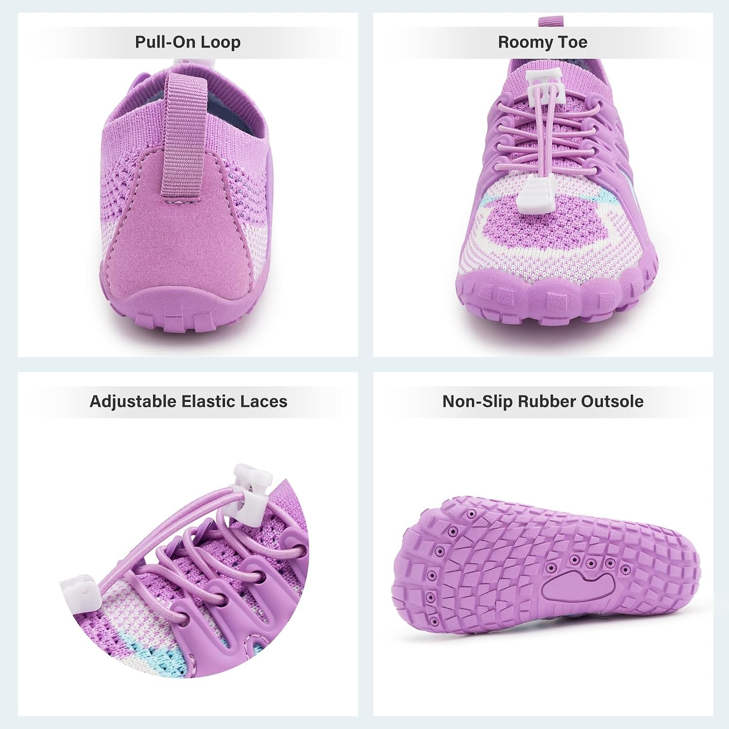 Stelle Water Shoes for Kids Adjustable Laces(Grape Bubblegum)