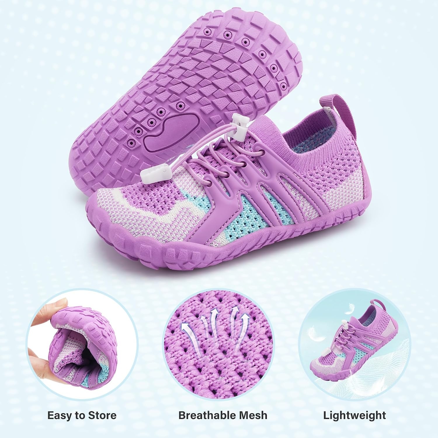 Stelle Water Shoes for Kids Adjustable Laces(Grape Bubblegum)