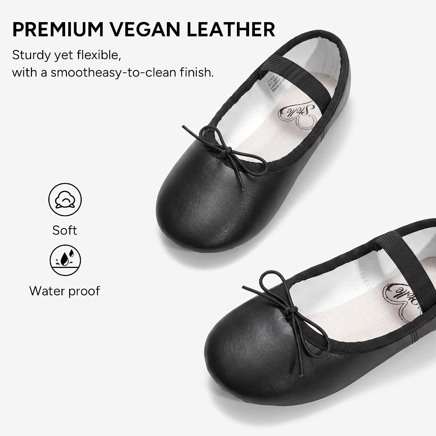 Stelle Toddler Ballet Shoes PU Leather Upper Drawstring | Ballerina Dance Slippers, Soft Lining, Full Sole Support, Elastic Straps, Flexible Movement, Ballet Training, Recitals(Black)
