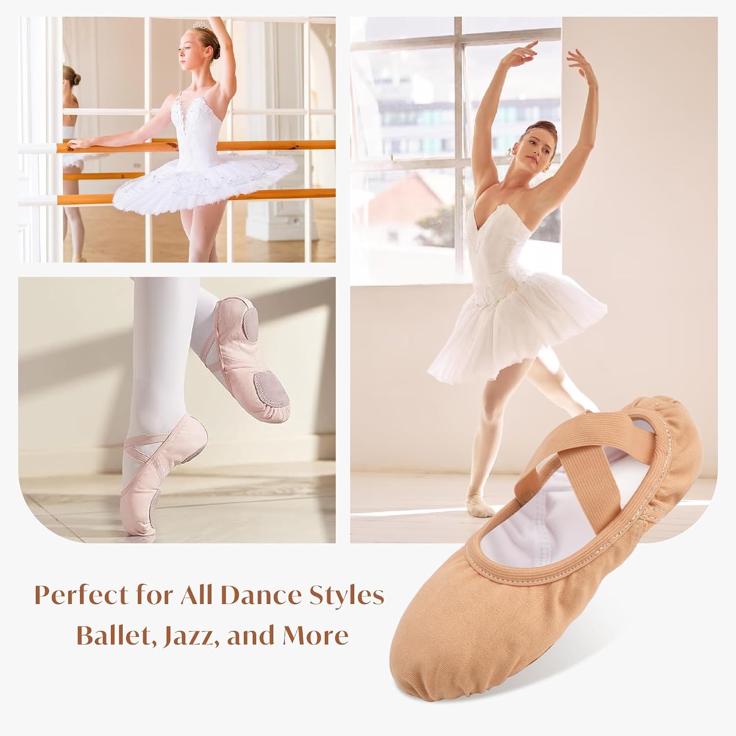 Stelle Ballet Shoes Women Highly Stretch Canvas Dance Slippers Ballet Flats(Tan)