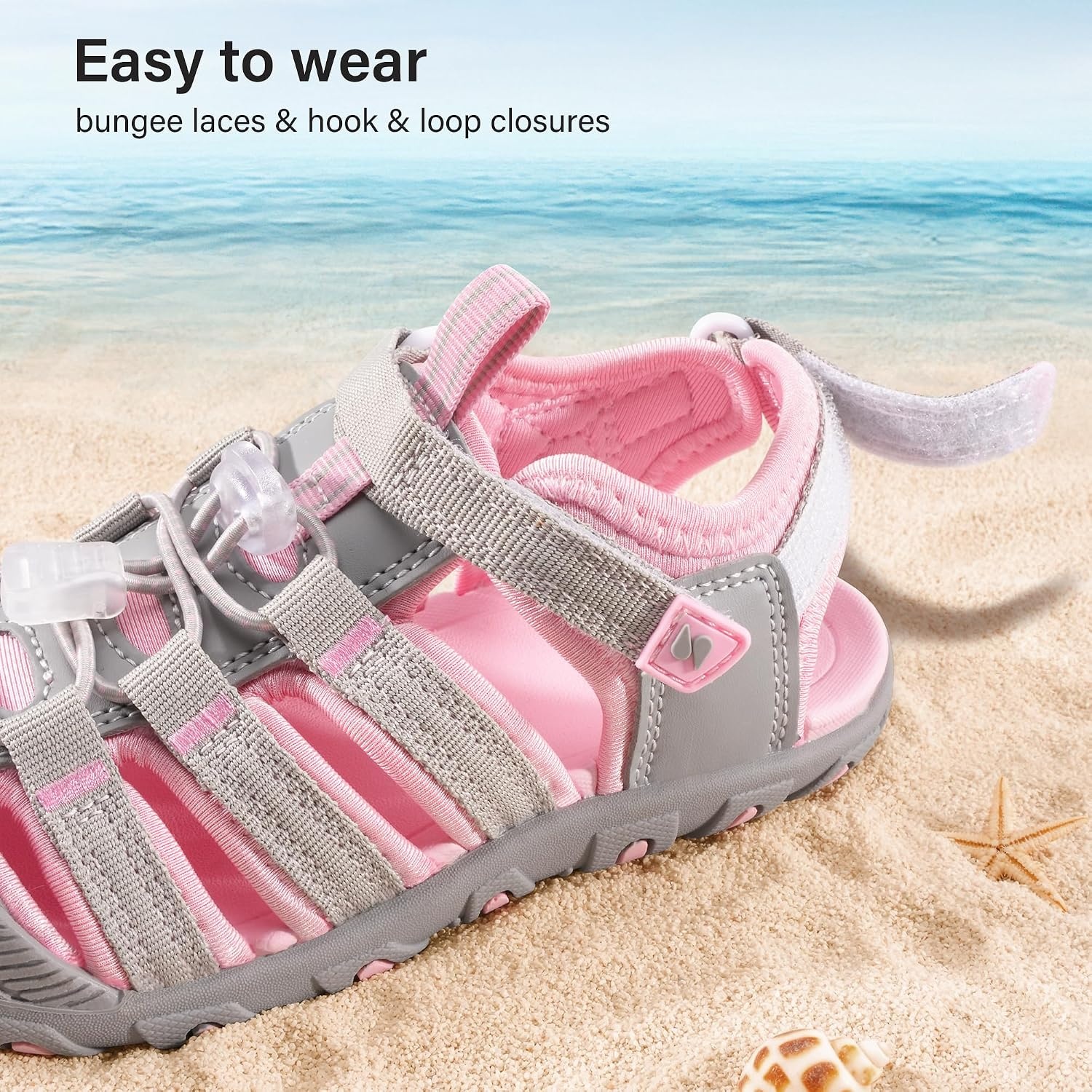 Stelle Girls Closed-Toe Water Hiking Beach Outdoor Sport Sandals(Grey)