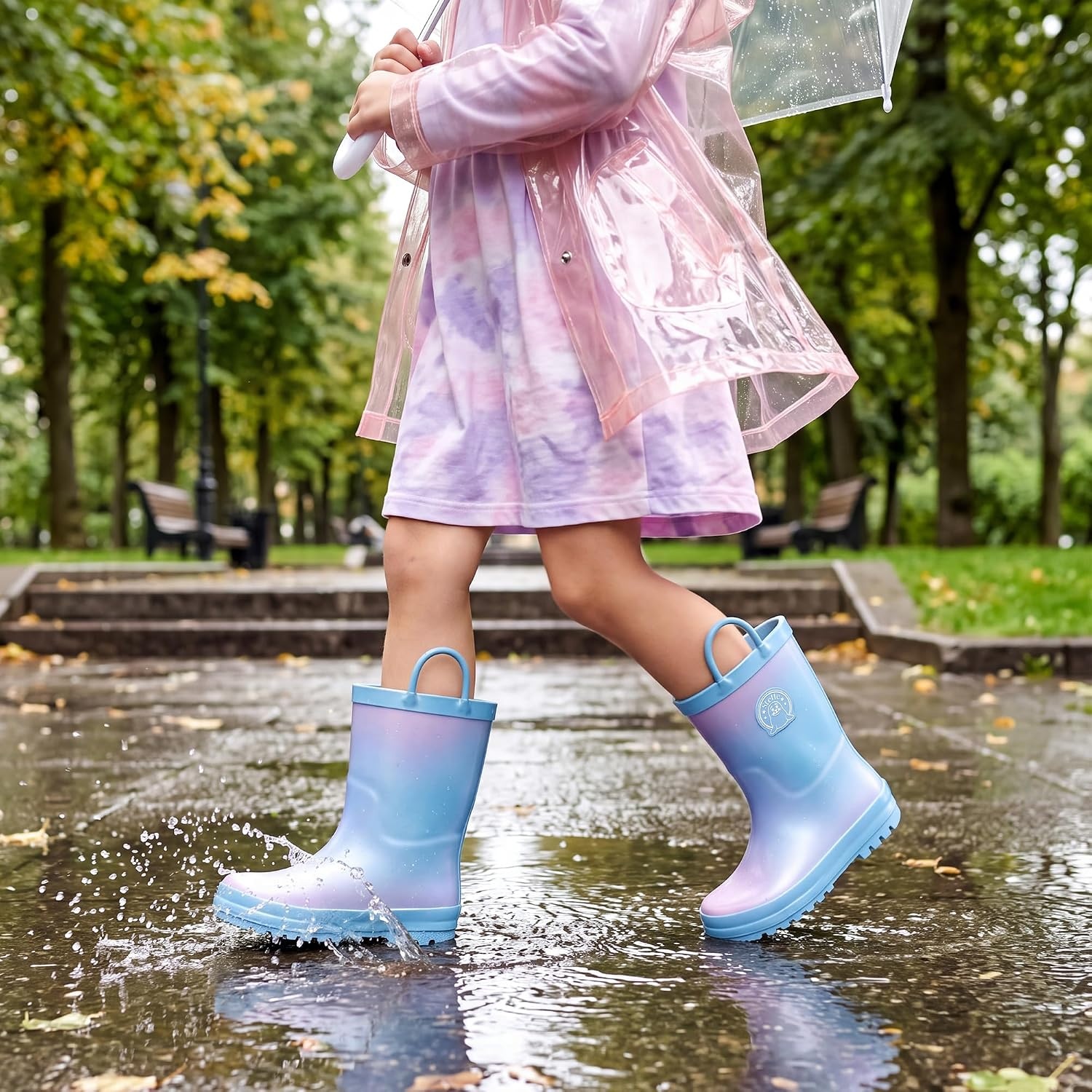 Stelle Kids Rain Boots for Boys Girls Outdoor Play and Rainy Days(Mermaid Ombre Glitter)