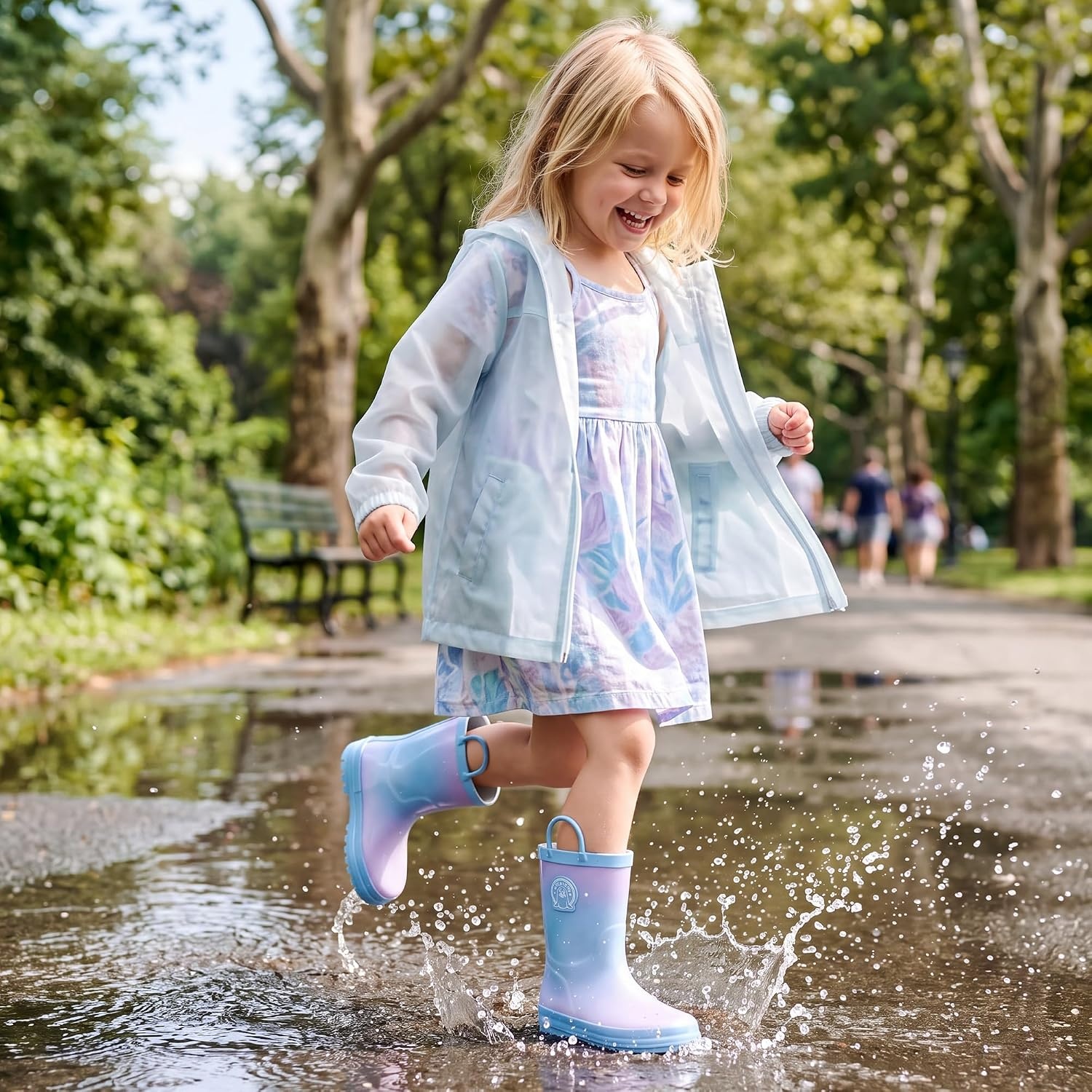 Stelle Kids Rain Boots for Boys Girls Outdoor Play and Rainy Days(Mermaid Ombre Glitter)