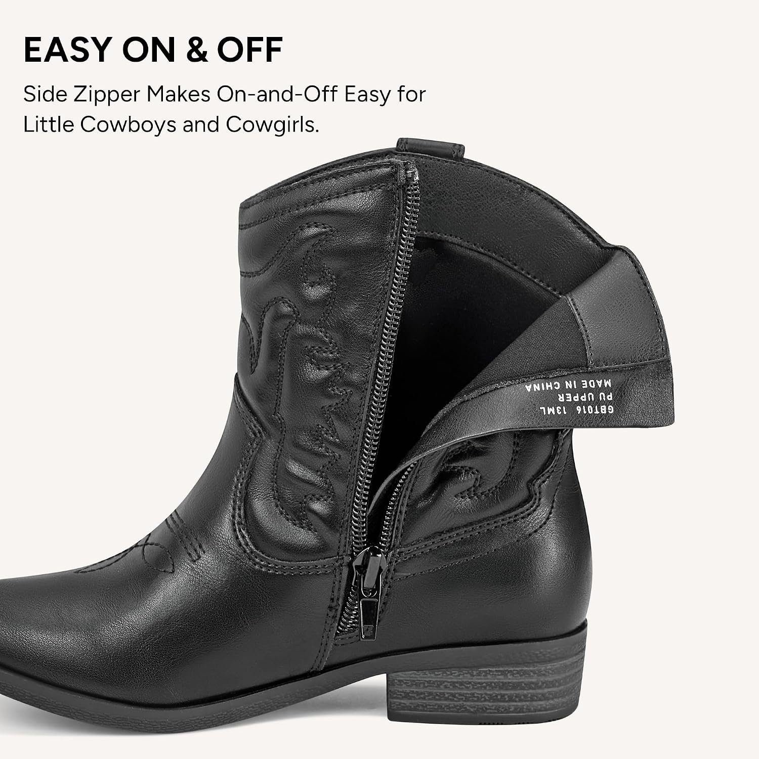 Stelle Girls Glitter Cowgirl Boots Toddler Kids Cowboy Boots(Black)