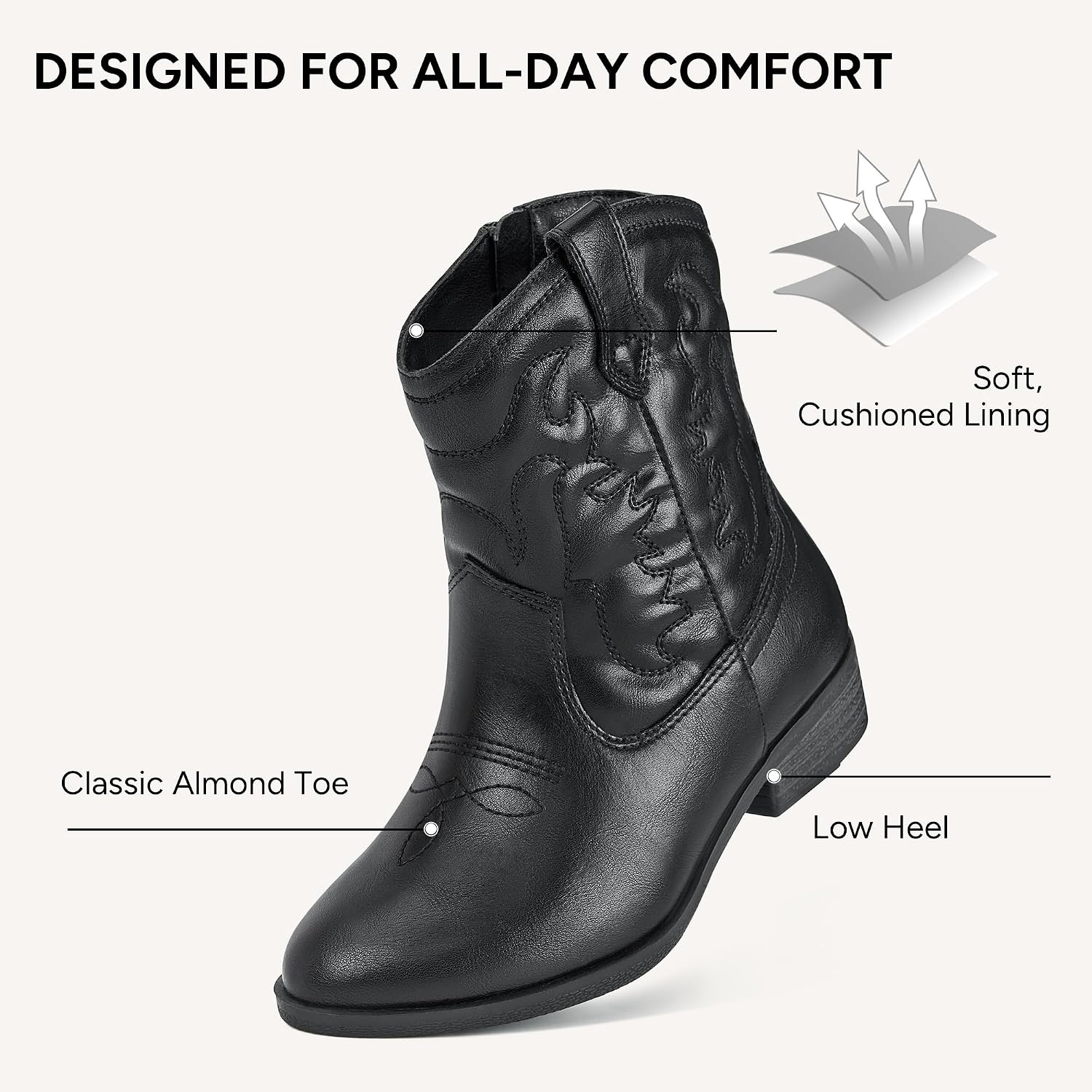 Stelle Girls Glitter Cowgirl Boots Toddler Kids Cowboy Boots(Black)